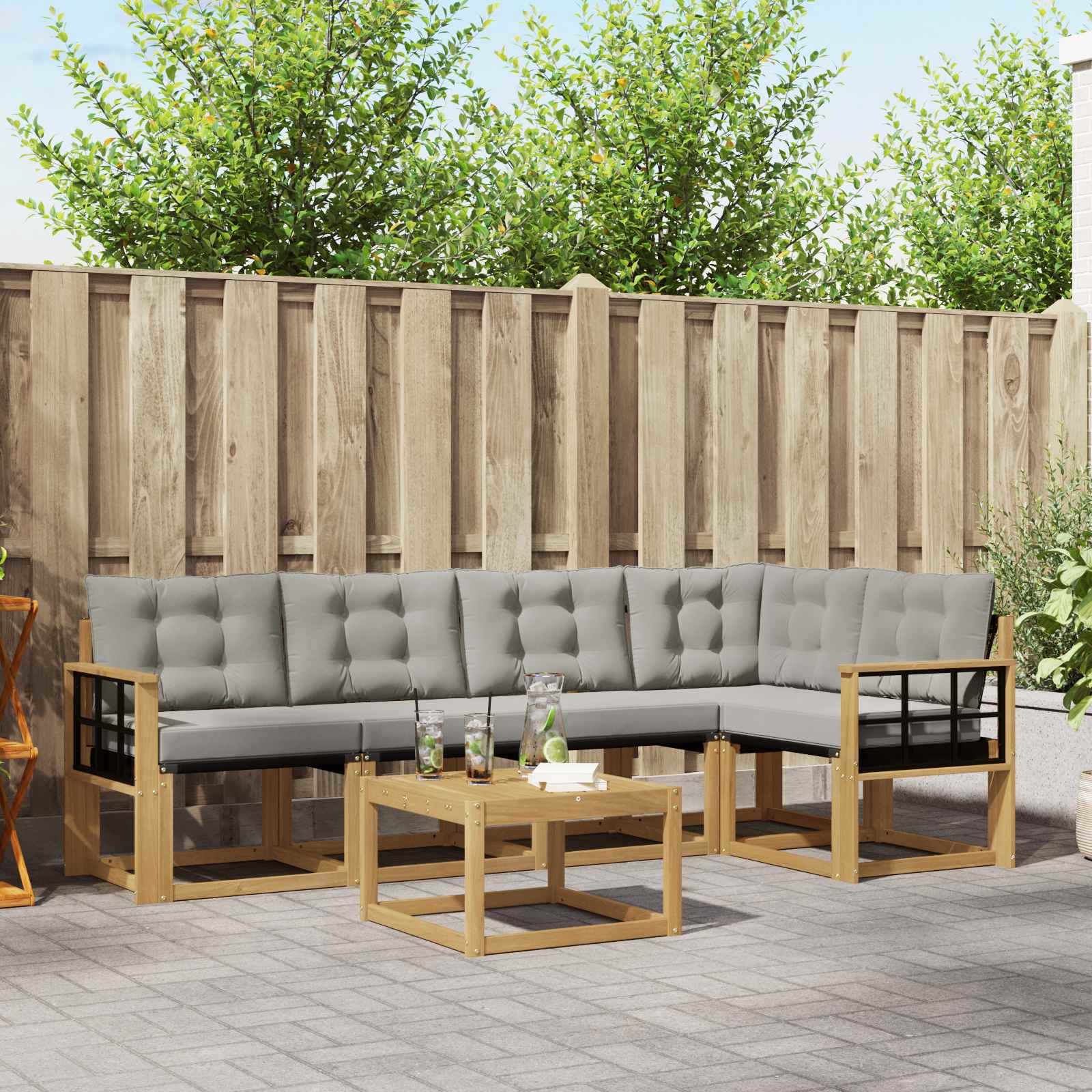 Outdoor-Sofagarnitur 6 stk. Weiß und Hellgrau