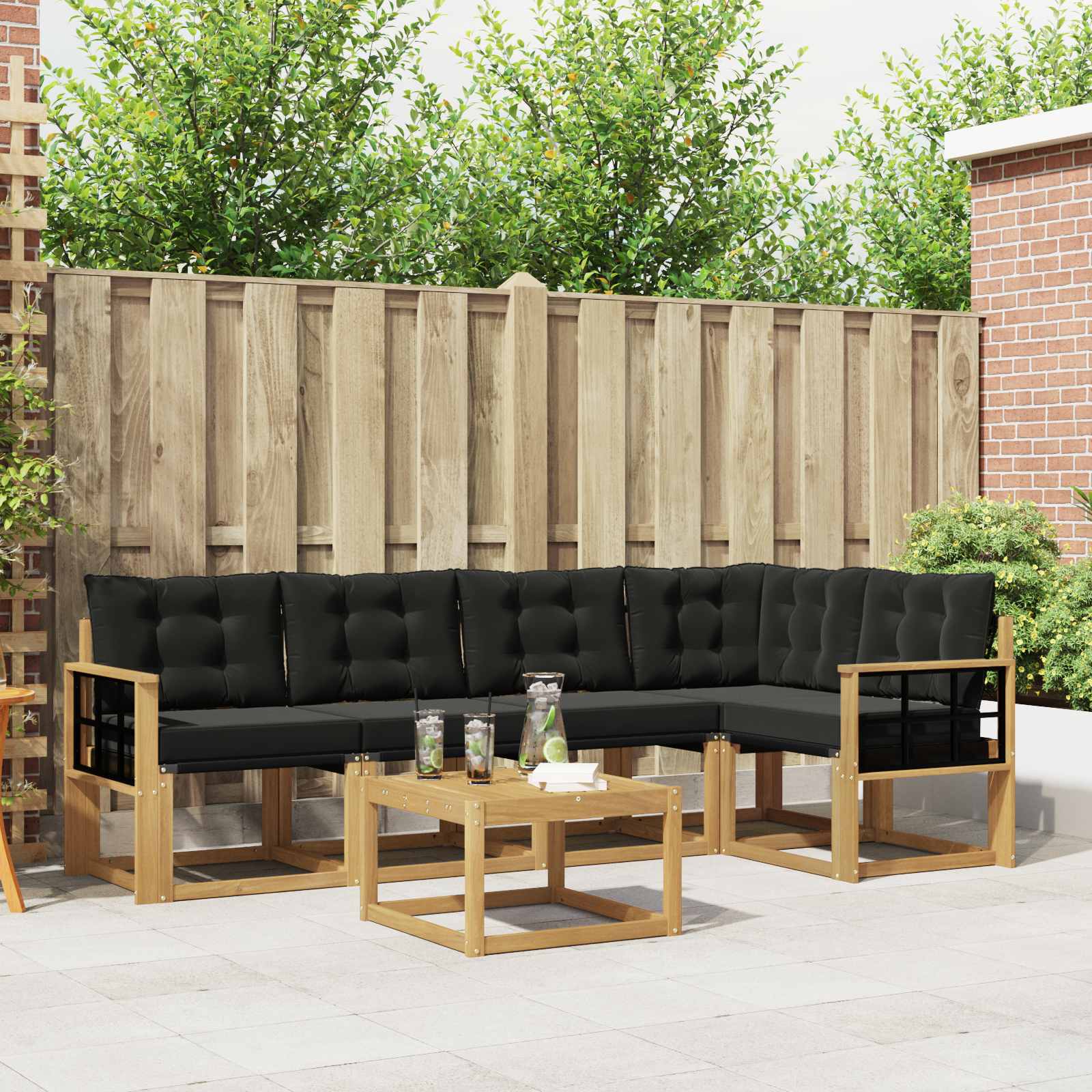 Outdoor-Sofagarnitur 6 stk. Weiß und Schwarz