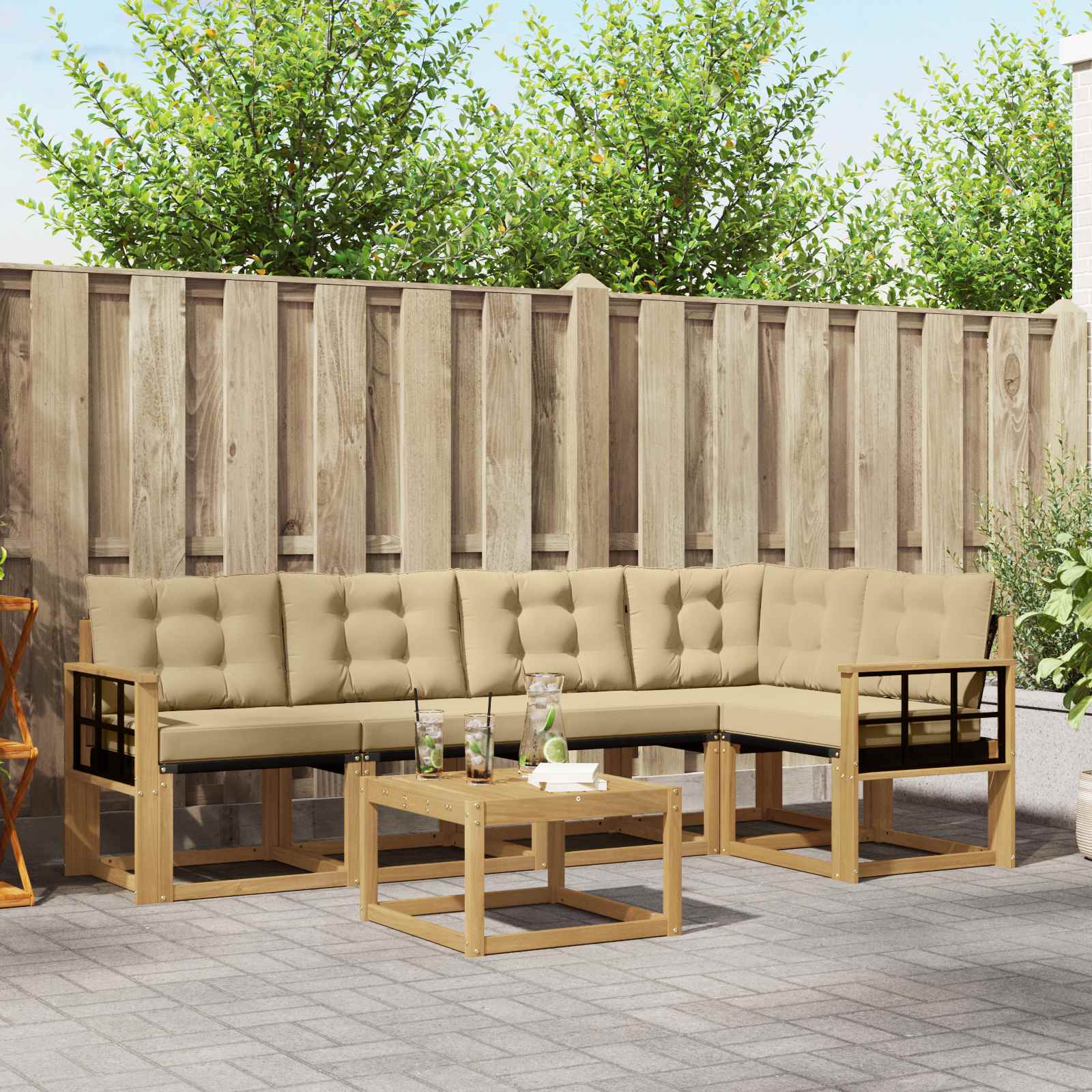 Outdoor-Sofagarnitur 6 stk. Weiß und Beige