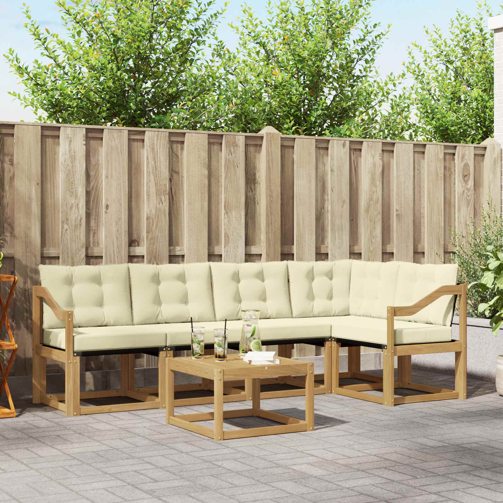 Outdoor-Sofagarnitur 6 stk. Weiß und Creme
