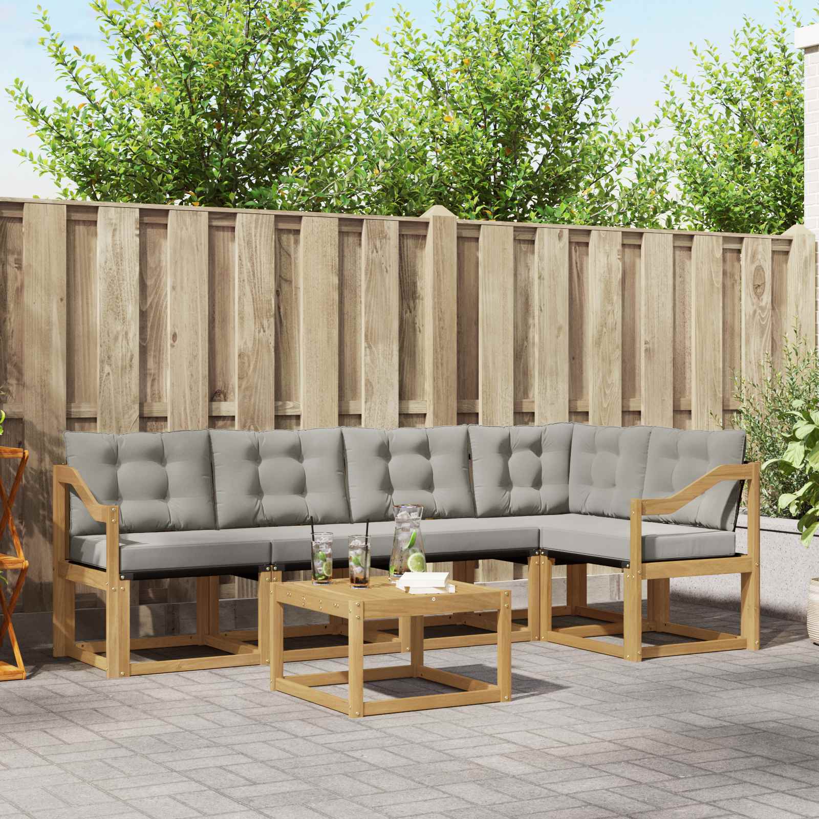 Outdoor-Sofagarnitur 6 stk. Weiß und Hellgrau