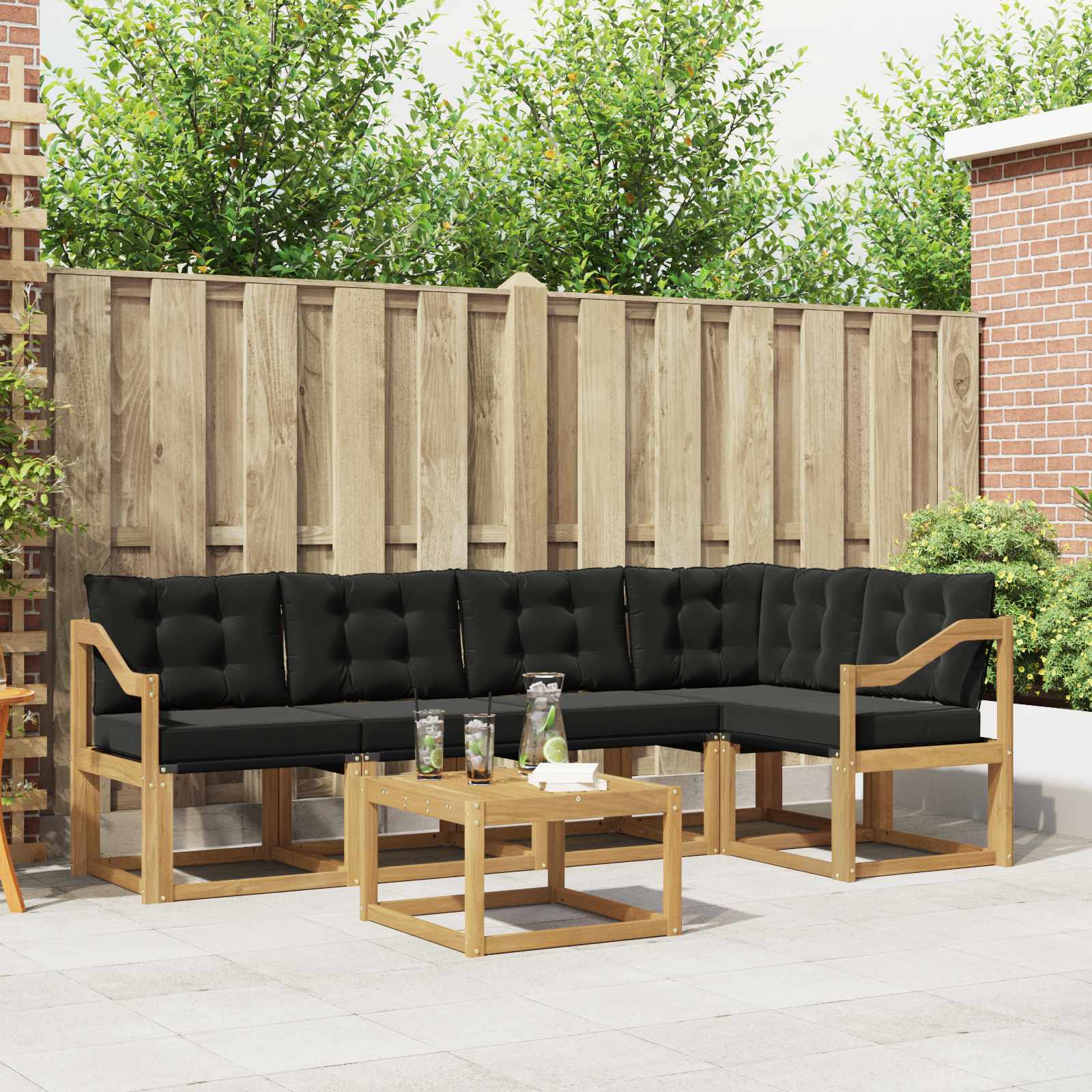 Outdoor-Sofagarnitur 6 stk. Weiß und Schwarz