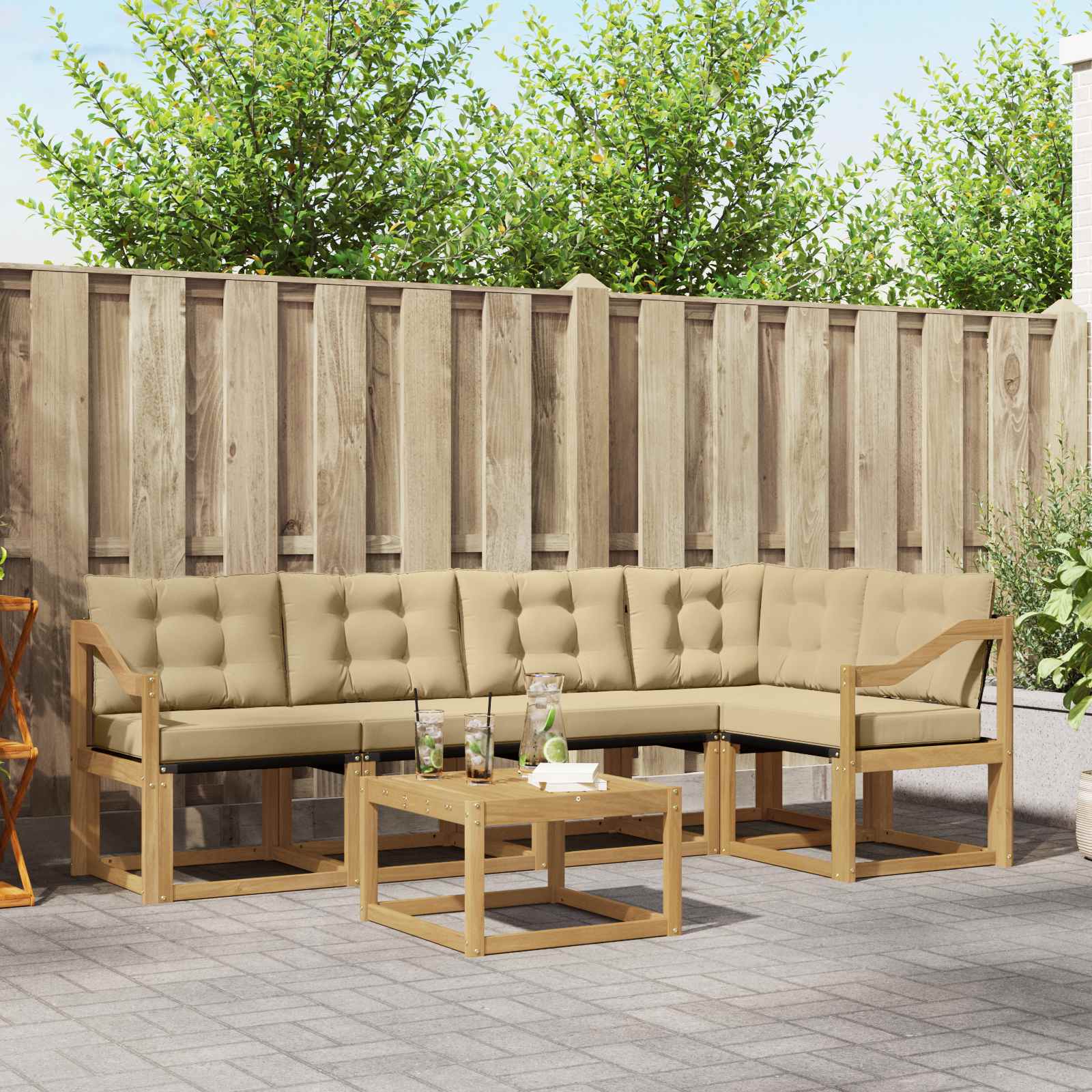 Outdoor-Sofagarnitur 6 stk. Weiß und Beige