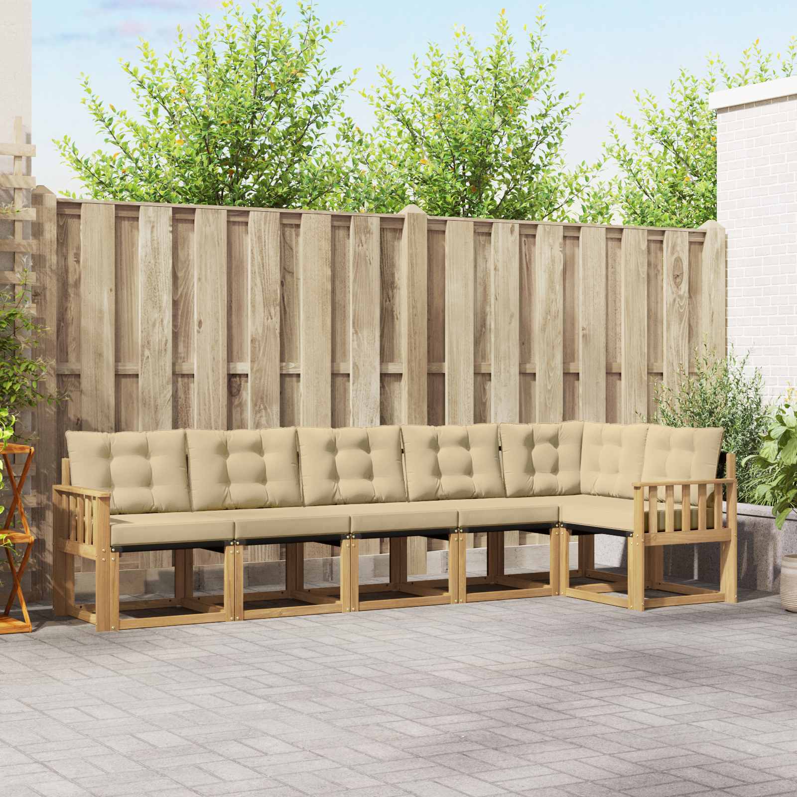 Outdoor-Sofagarnitur 6 stk. Weiß und Beige
