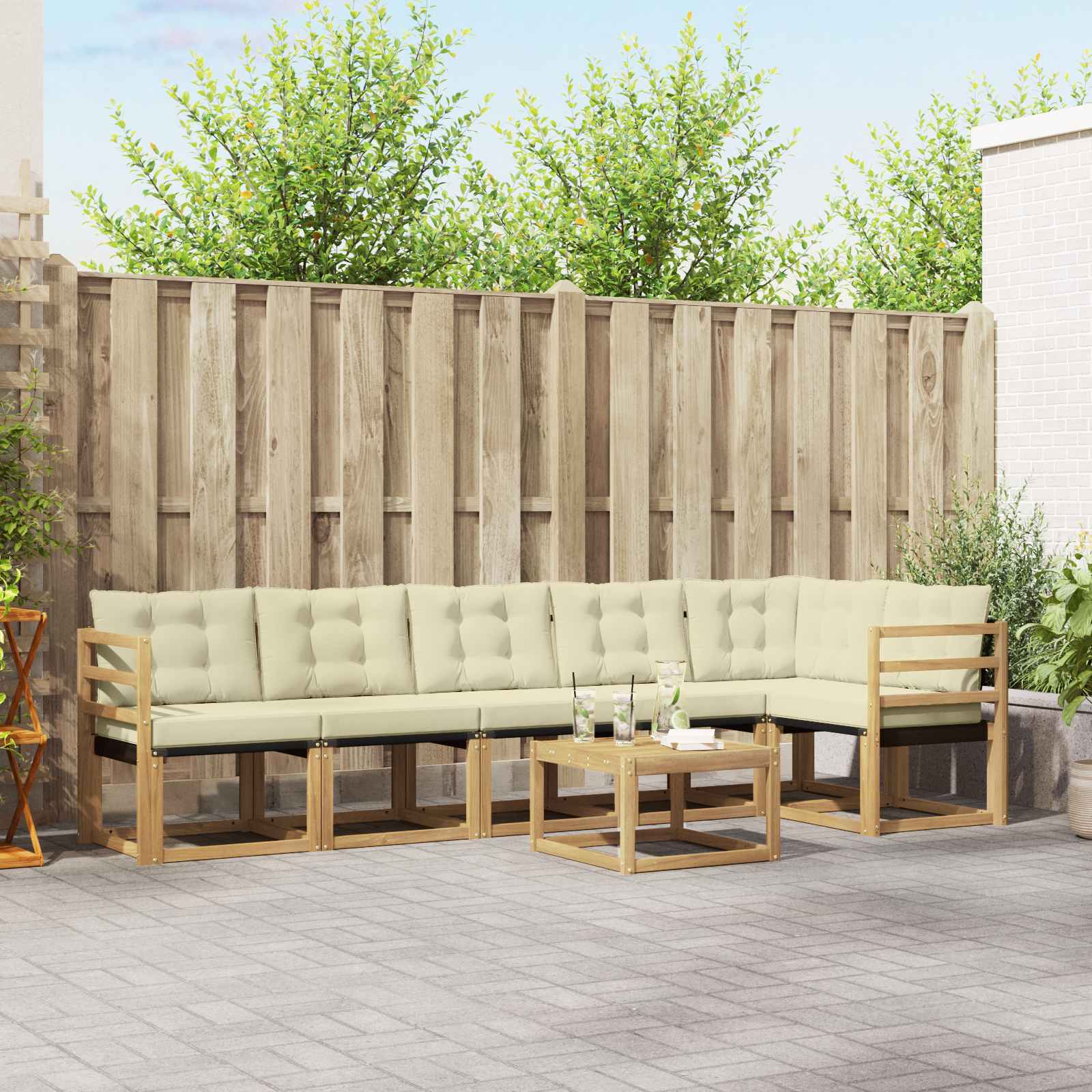Outdoor-Sofagarnitur 7 stk. Weiß und Creme