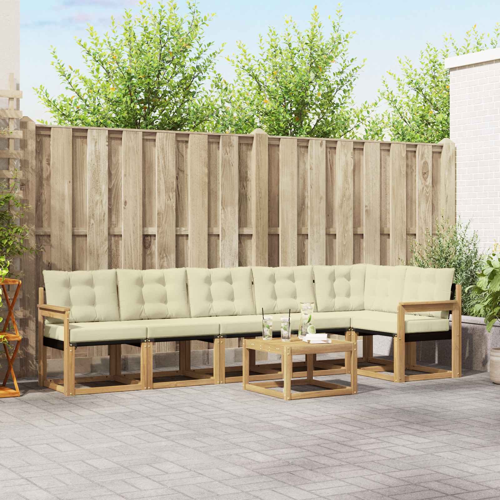 Outdoor-Sofagarnitur 7 stk. Weiß und Creme