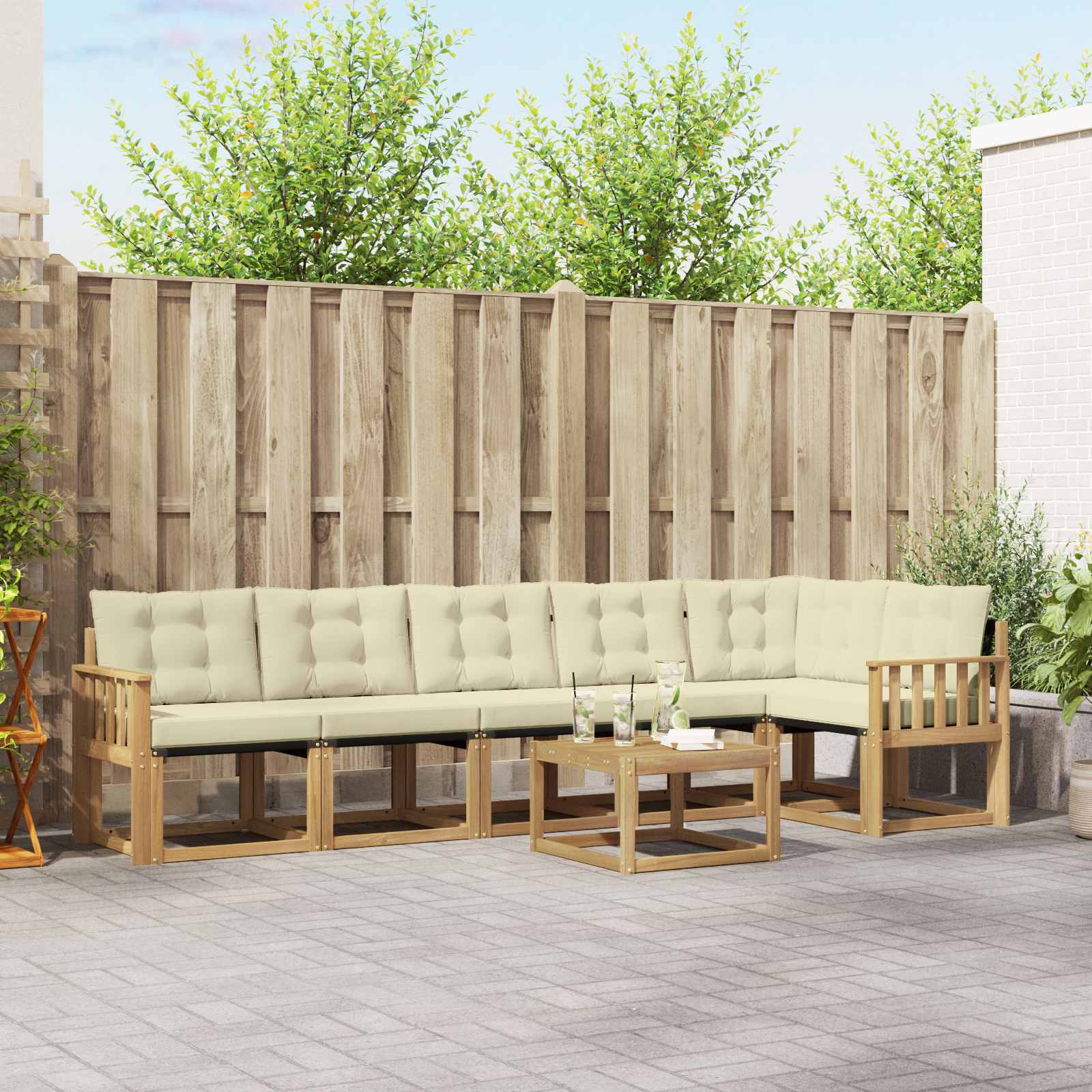 Outdoor-Sofagarnitur 7 stk. Weiß und Creme