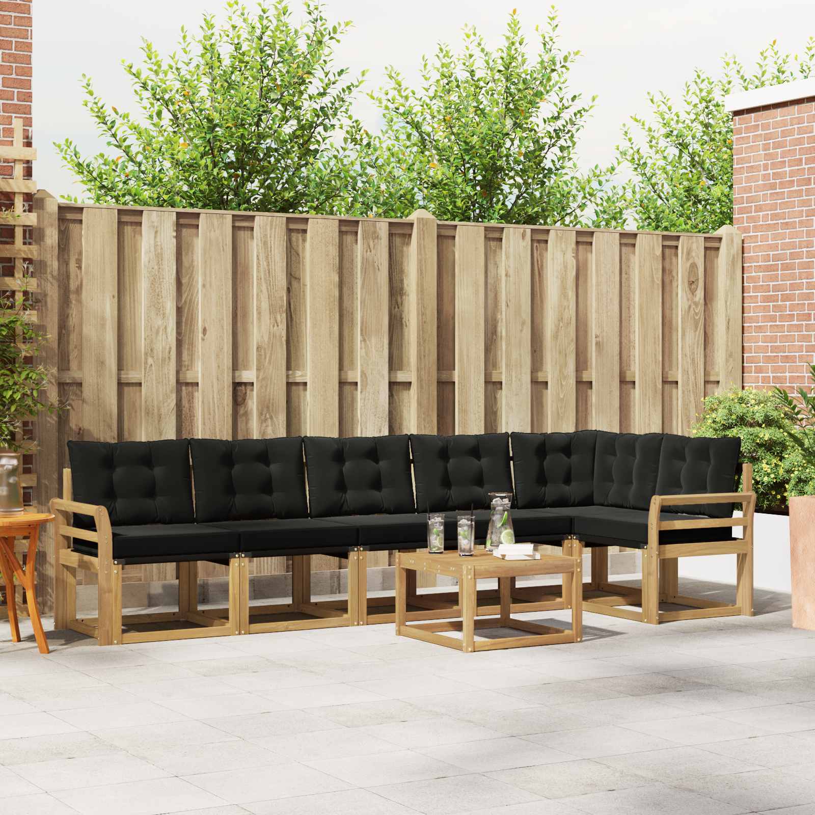 Outdoor-Sofagarnitur 7 stk. Weiß und Schwarz