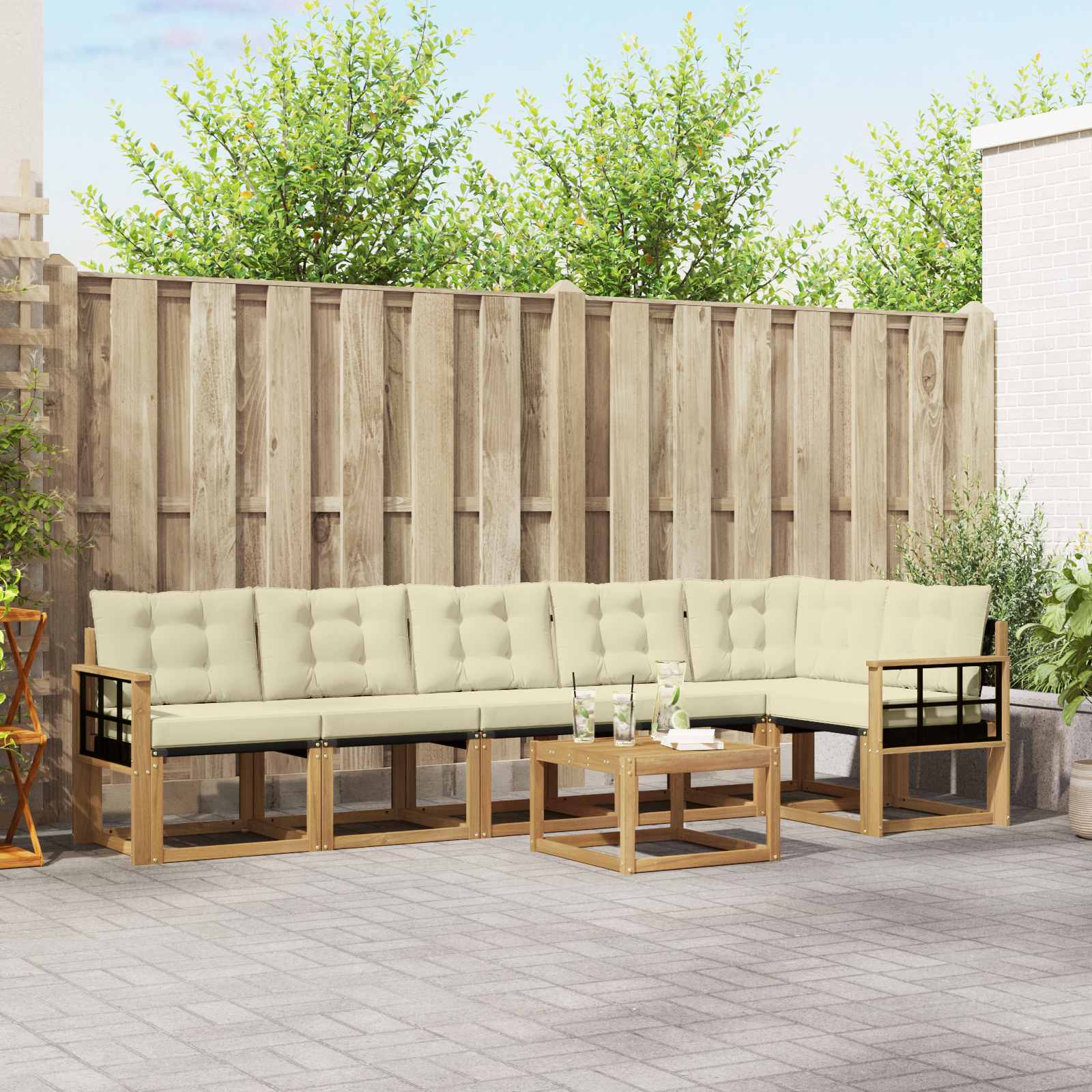Outdoor-Sofagarnitur 7 stk. Weiß und Creme