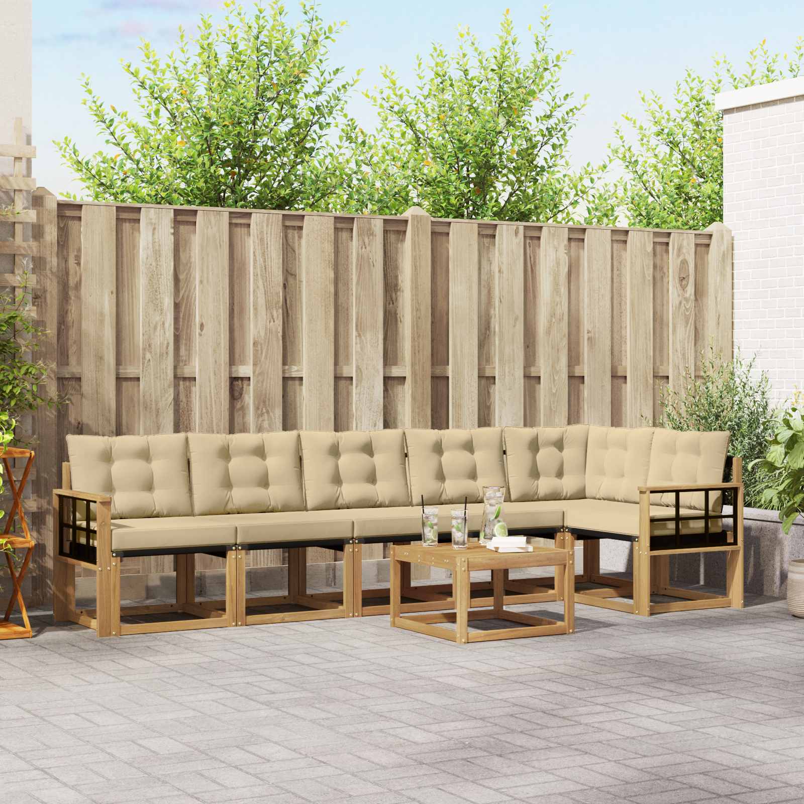 Outdoor-Sofagarnitur 7 stk. Weiß und Beige