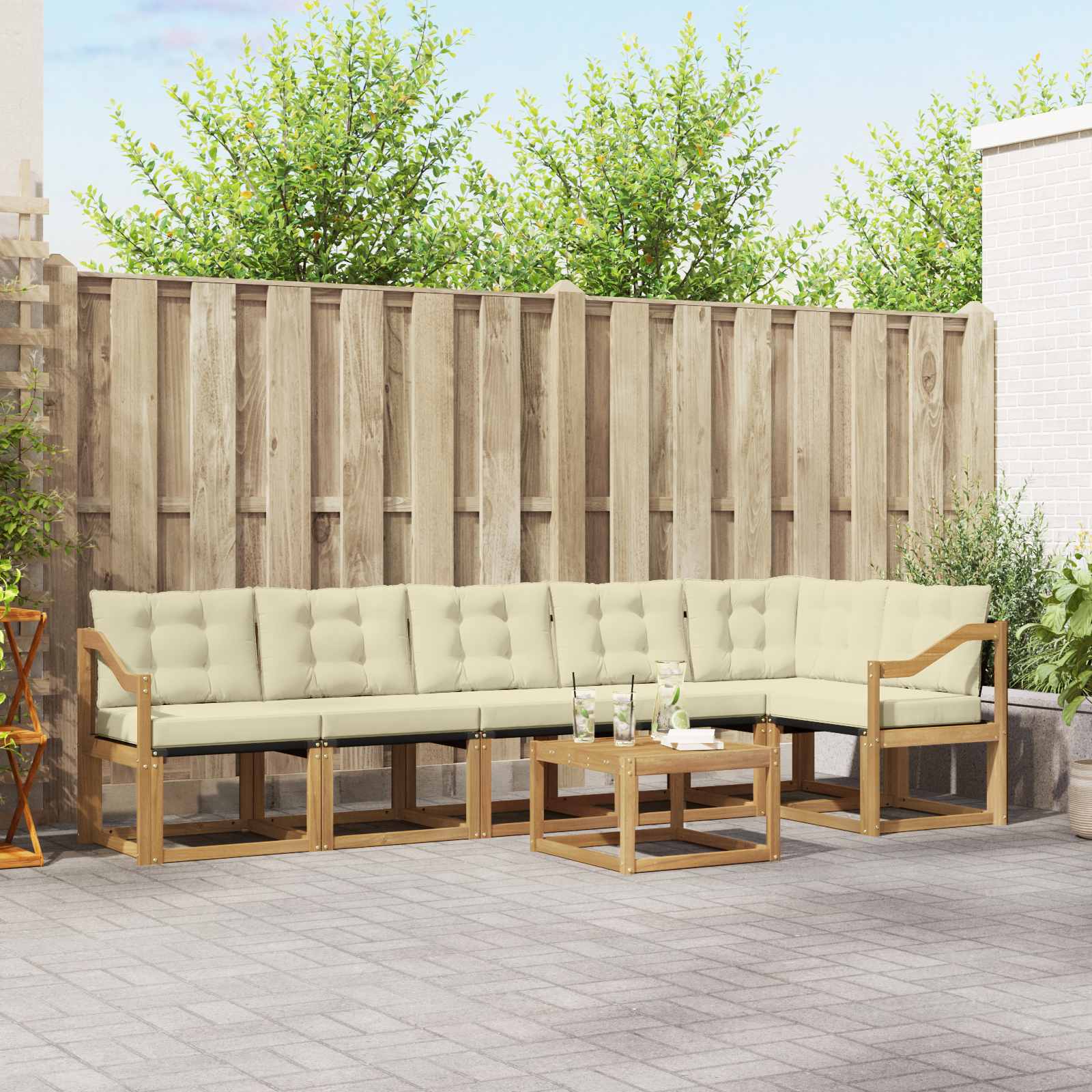 Outdoor-Sofagarnitur 7 stk. Weiß und Creme