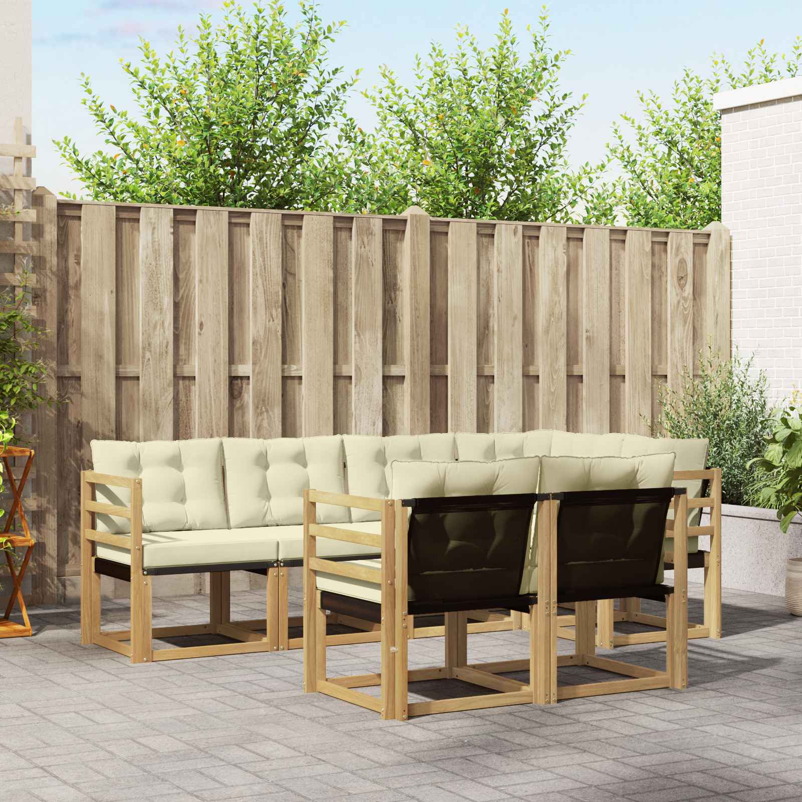 Outdoor-Sofagarnitur 7 stk. Weiß und Creme