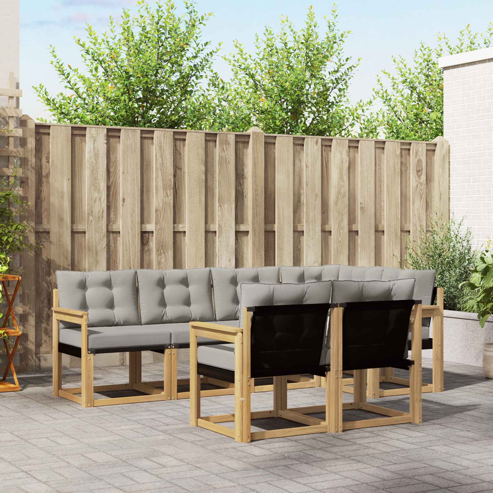 Outdoor-Sofagarnitur 7 stk. Weiß und Hellgrau