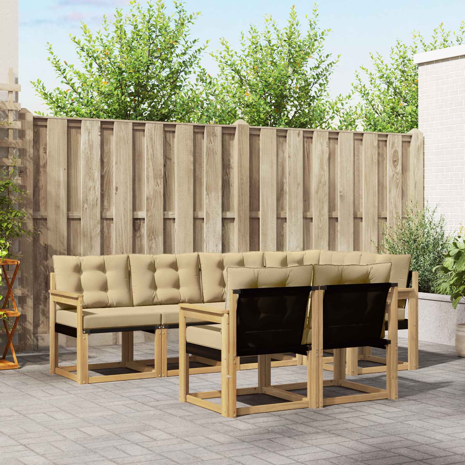Outdoor-Sofagarnitur 7 stk. Weiß und Beige
