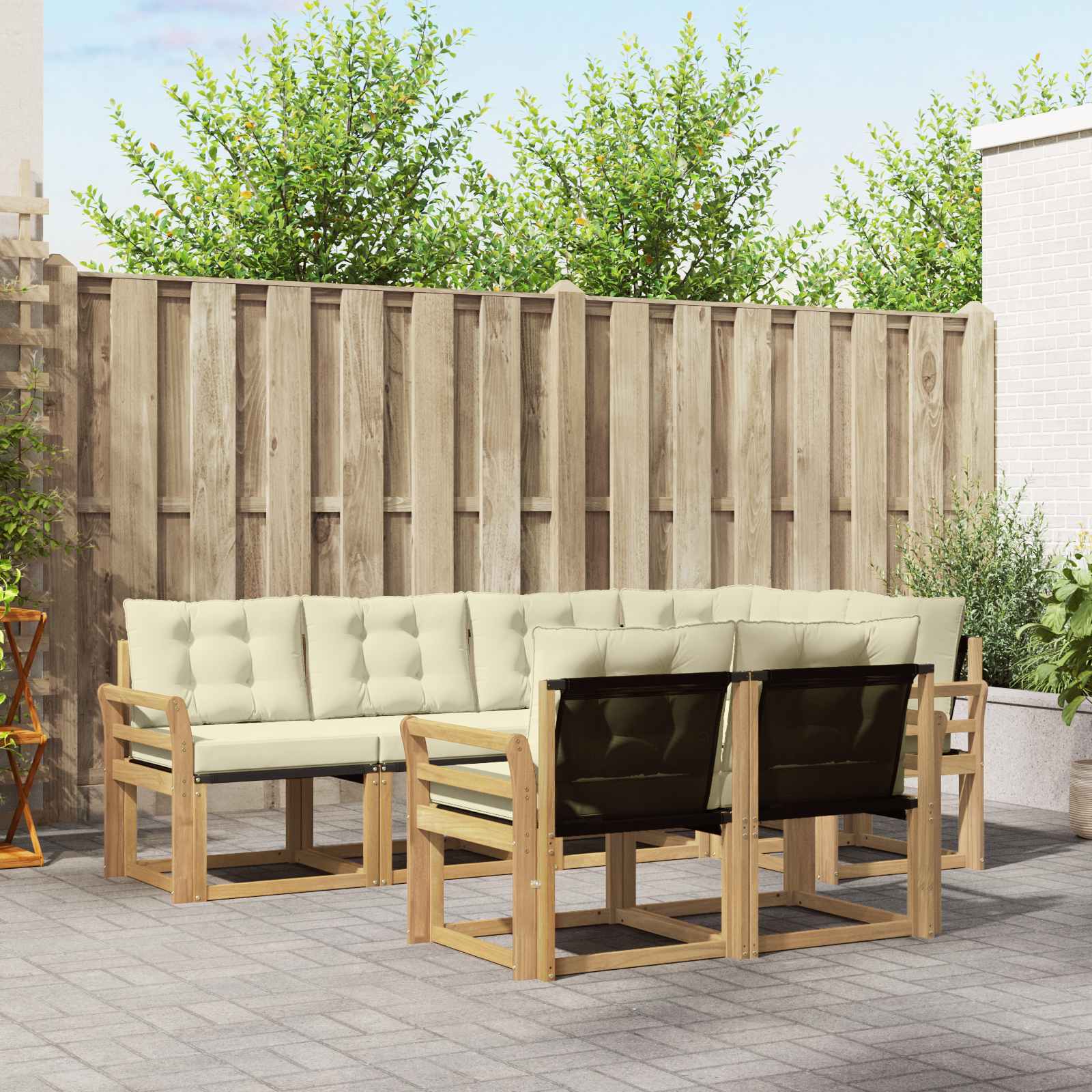 Outdoor-Sofagarnitur 7 stk. Weiß und Creme