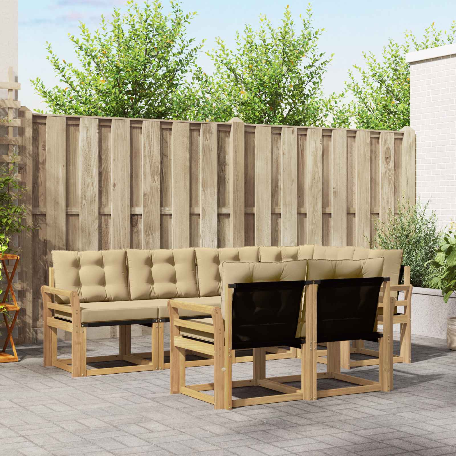 Outdoor-Sofagarnitur 7 stk. Weiß und Beige