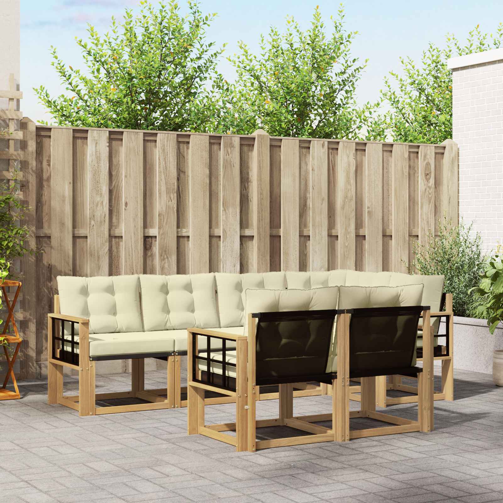 Outdoor-Sofagarnitur 7 stk. Weiß und Creme
