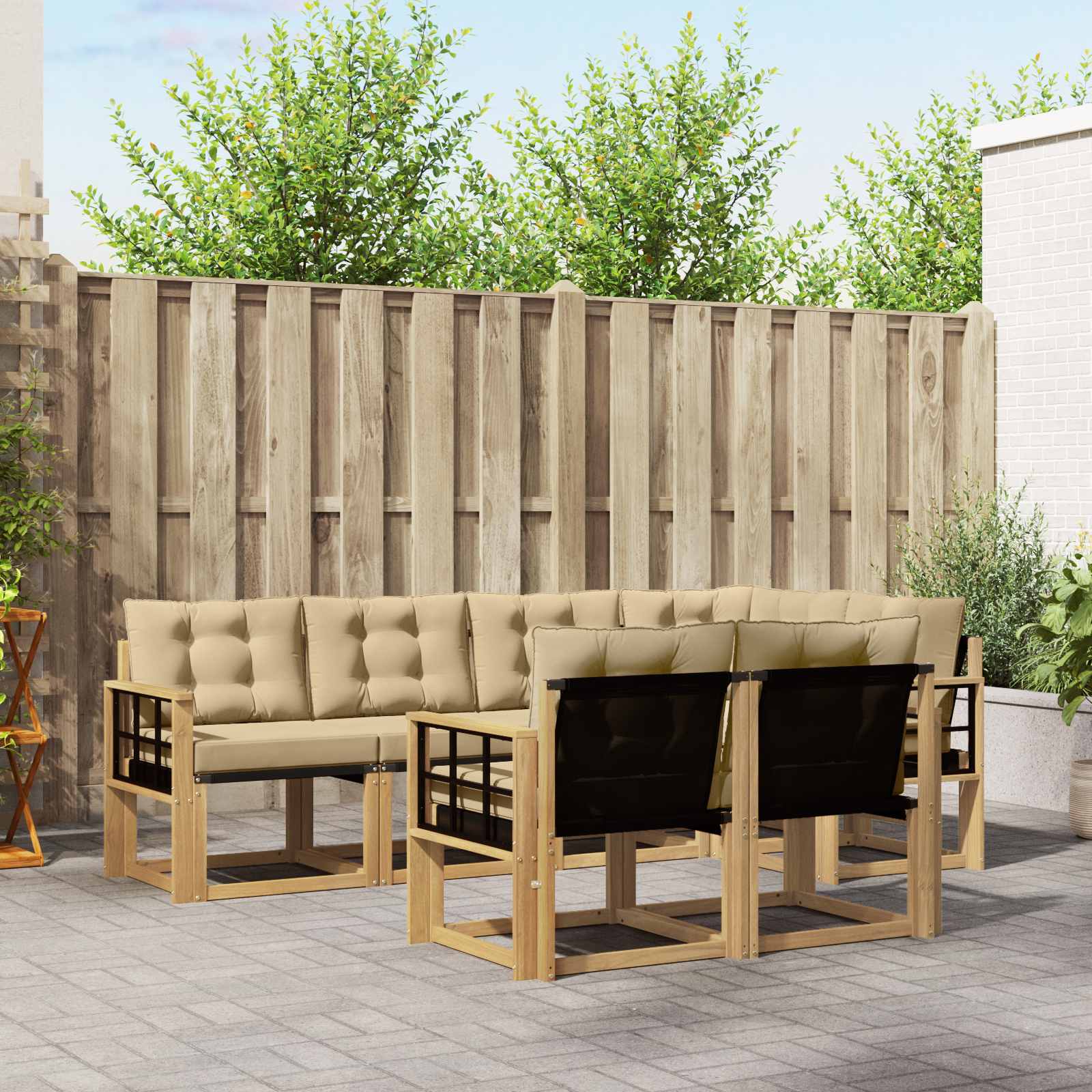 Outdoor-Sofagarnitur 7 stk. Weiß und Beige