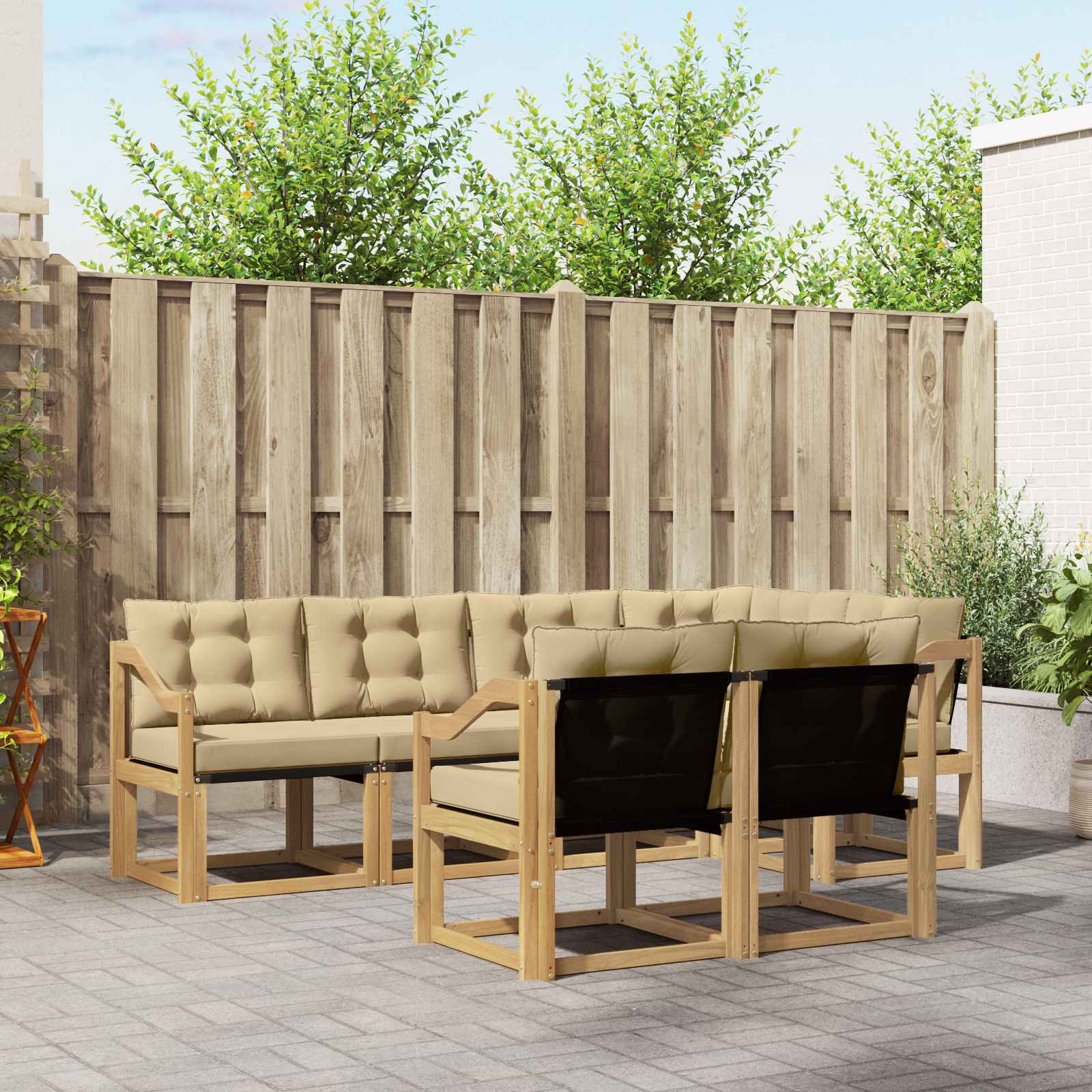 Outdoor-Sofagarnitur 7 stk. Weiß und Beige