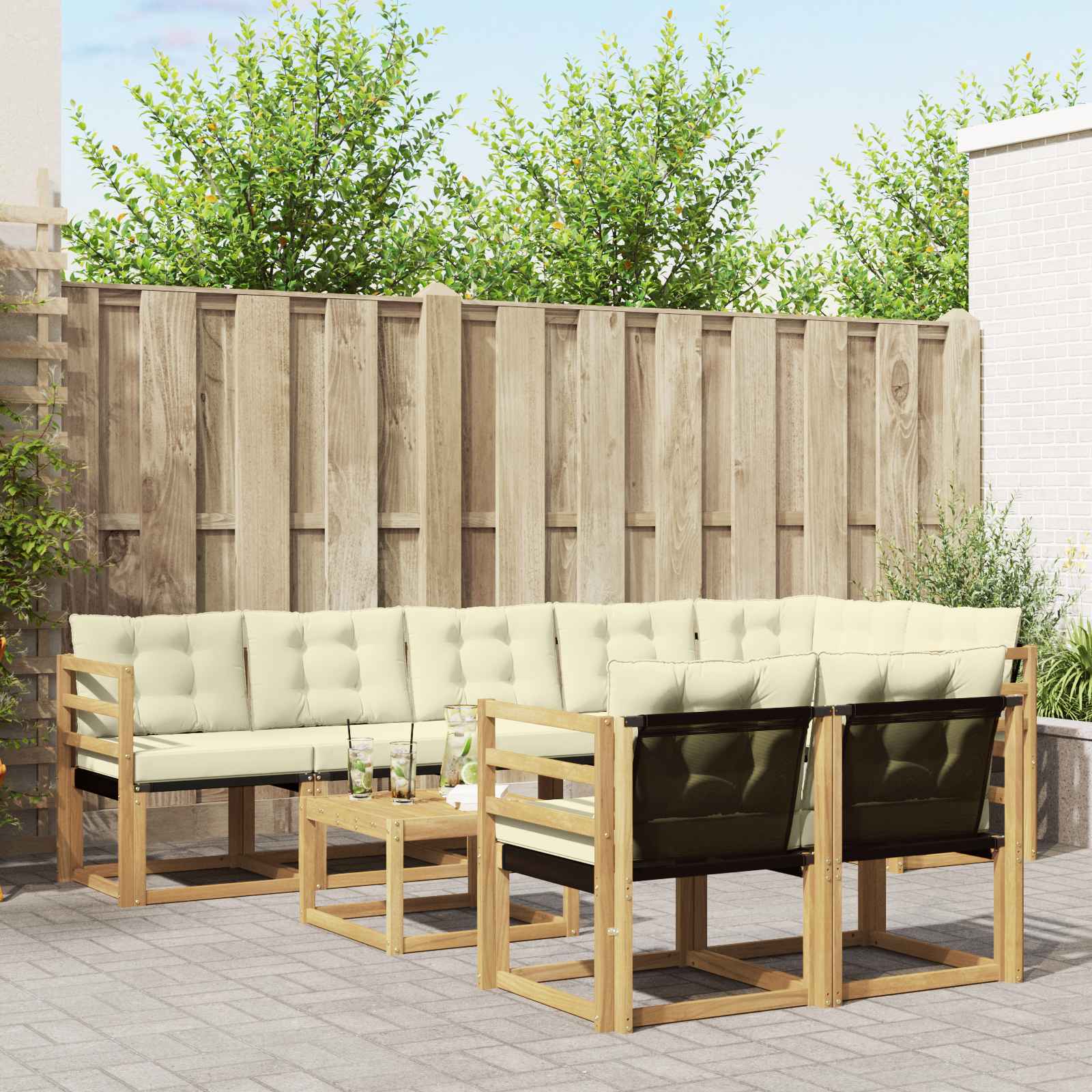 Outdoor-Sofagarnitur 9 stk. Weiß und Creme