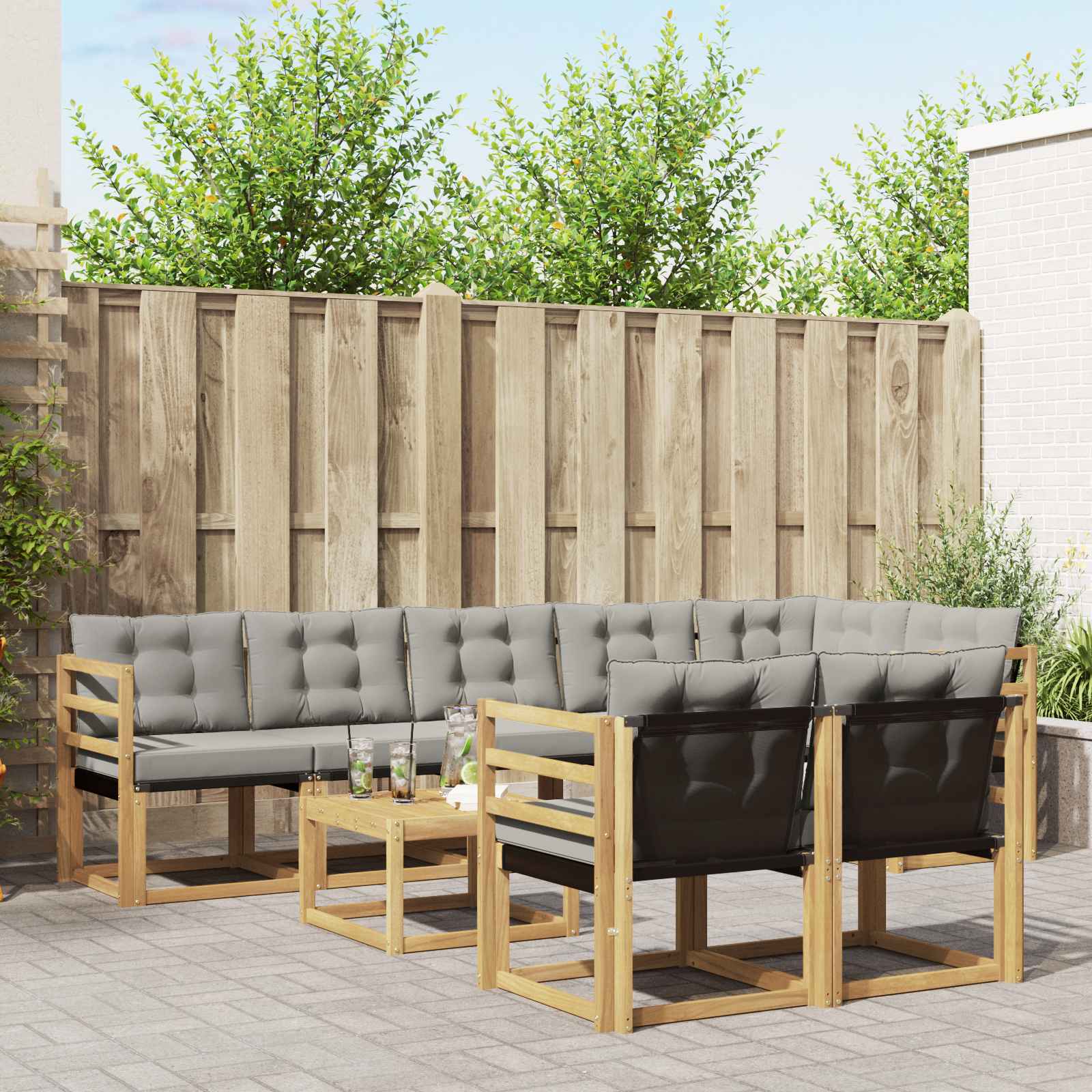 Outdoor-Sofagarnitur 9 stk. Weiß und Hellgrau