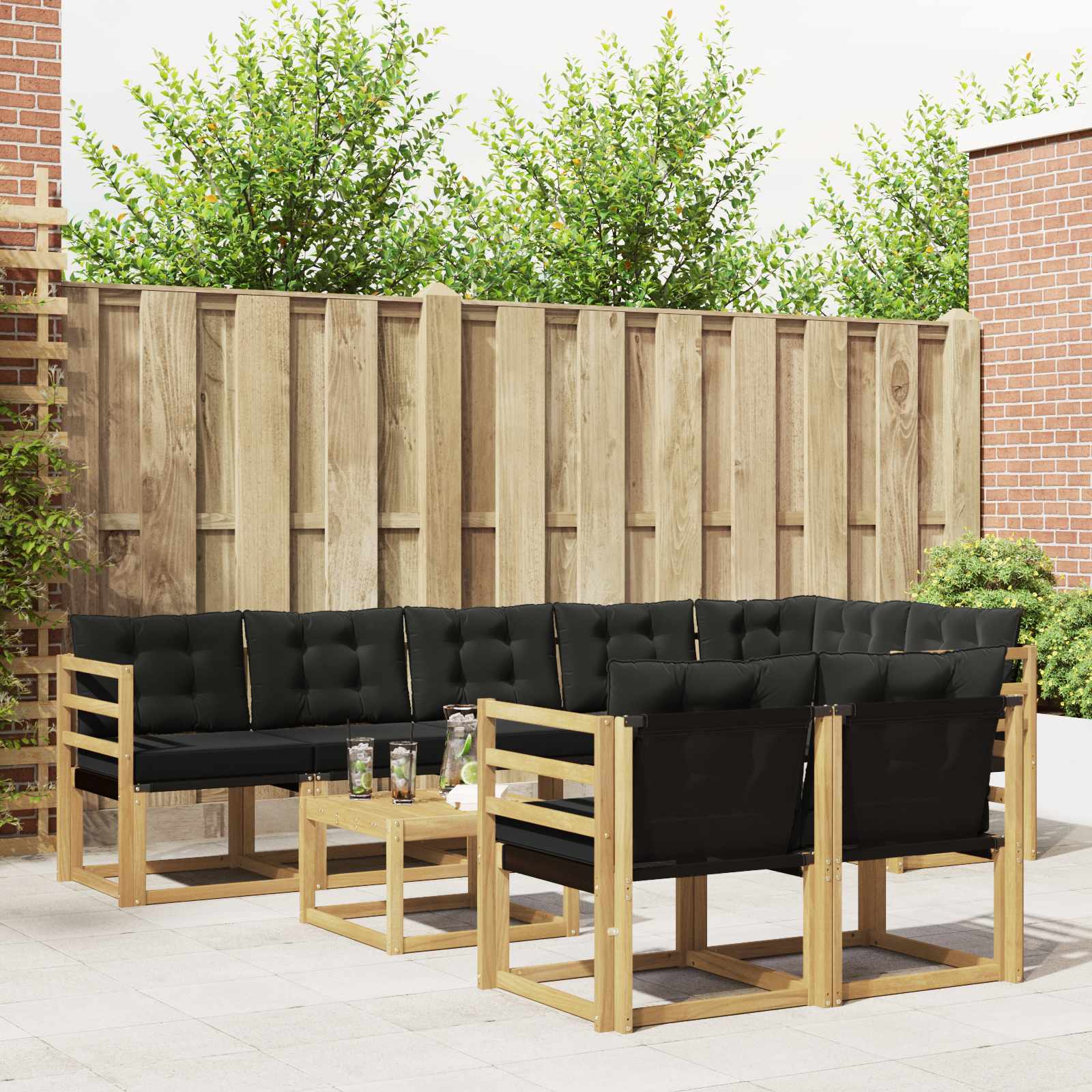 Outdoor-Sofagarnitur 9 stk. Weiß und Schwarz