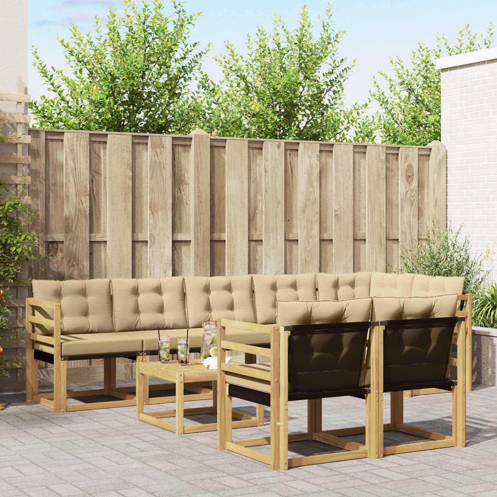 Outdoor-Sofagarnitur 9 stk. Weiß und Beige