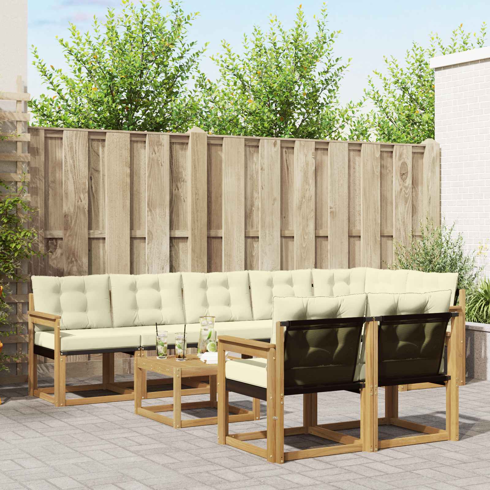 Outdoor-Sofagarnitur 9 stk. Weiß und Creme