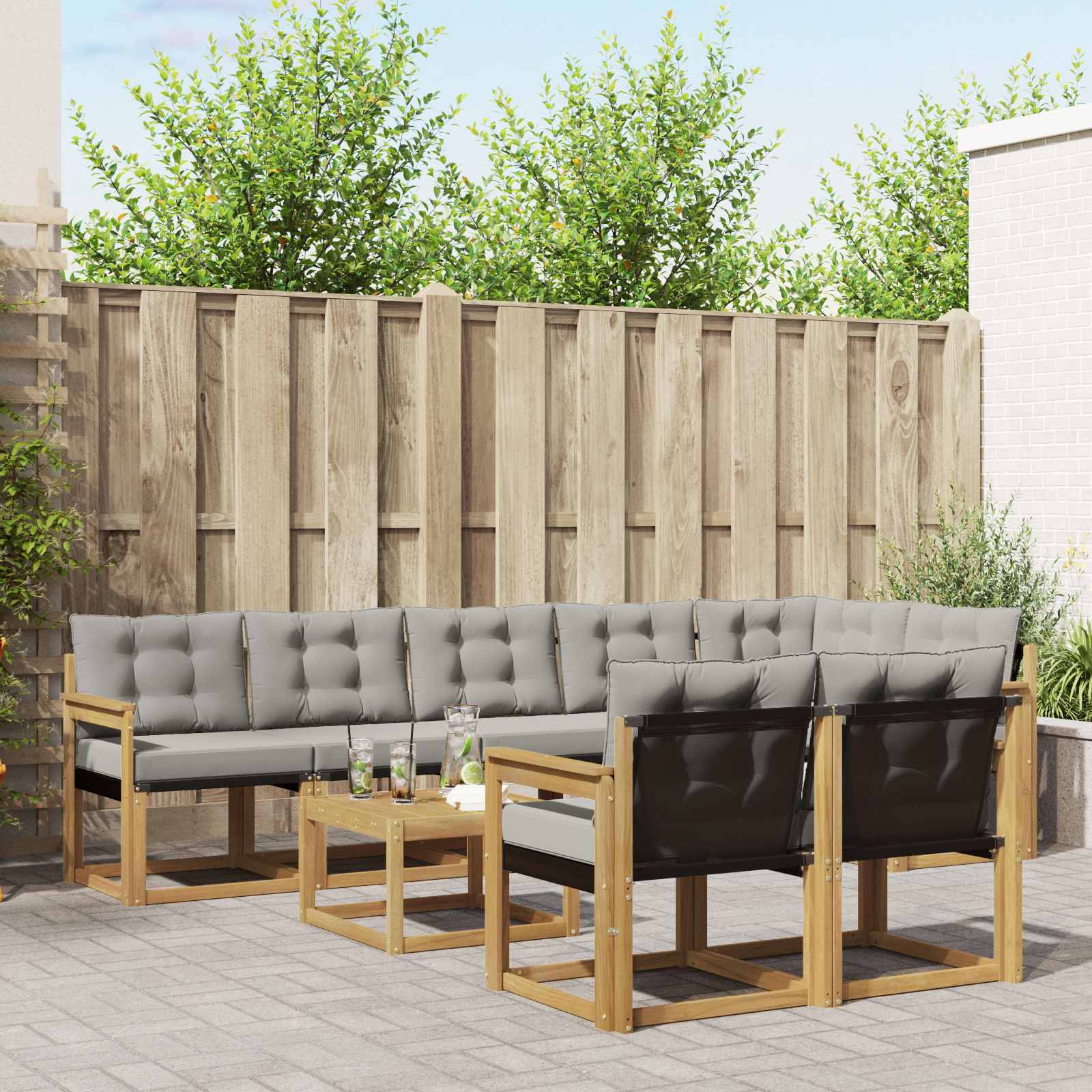 Outdoor-Sofagarnitur 9 stk. Weiß und Hellgrau