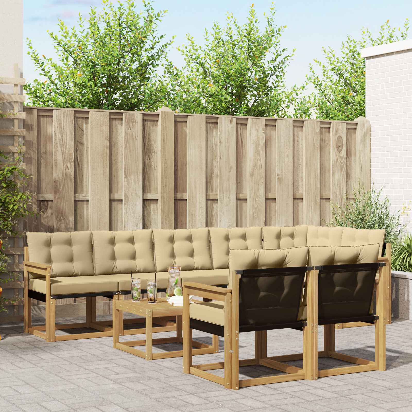 Outdoor-Sofagarnitur 9 stk. Weiß und Beige