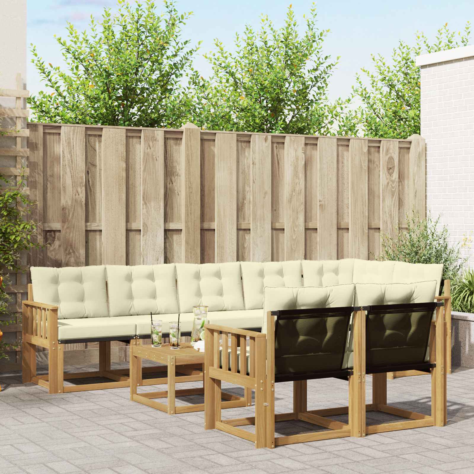 Outdoor-Sofagarnitur 9 stk. Weiß und Creme