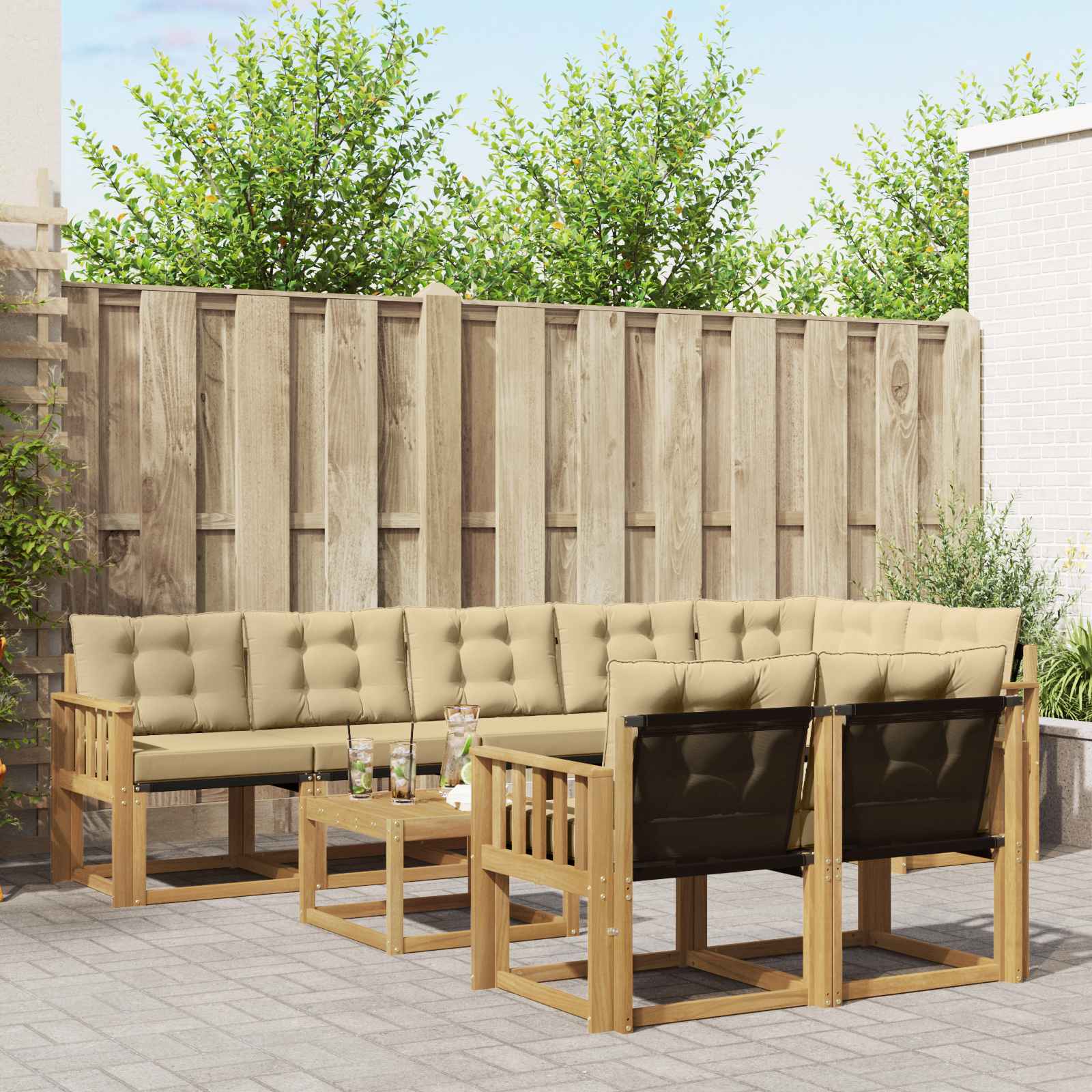 Outdoor-Sofagarnitur 9 stk. Weiß und Beige