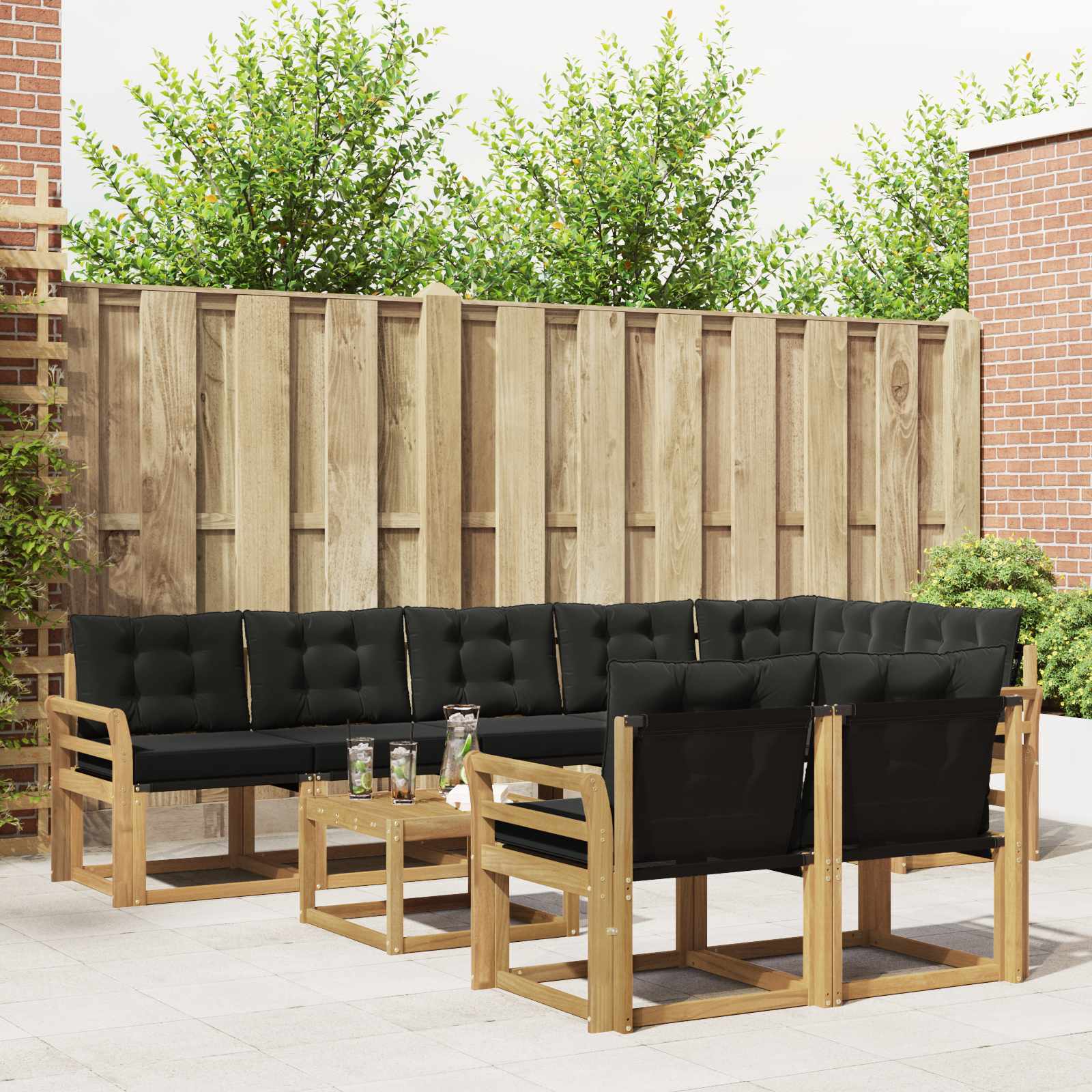 Outdoor-Sofagarnitur 9 stk. Weiß und Schwarz