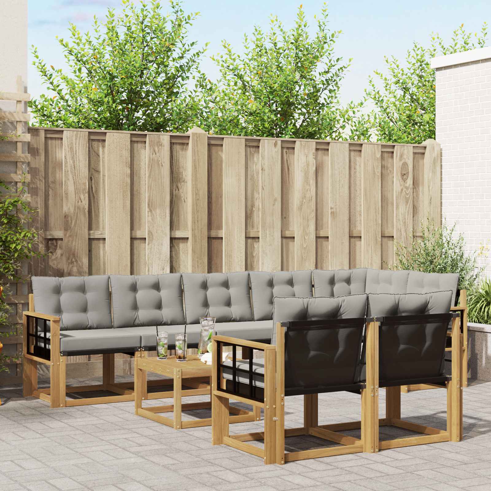 Outdoor-Sofagarnitur 9 stk. Weiß und Hellgrau