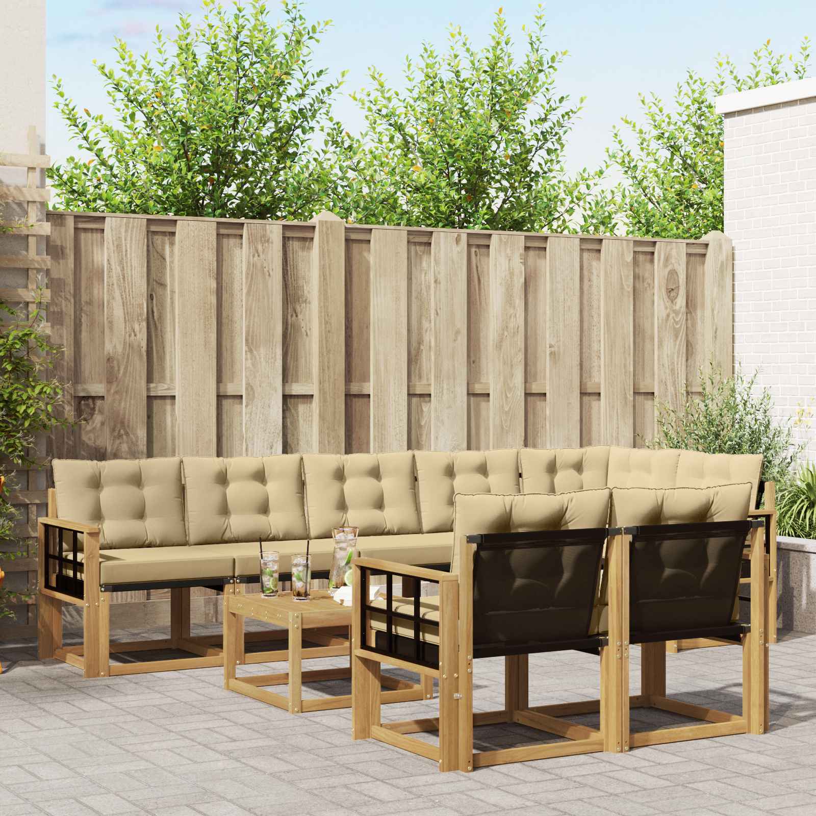 Outdoor-Sofagarnitur 9 stk. Weiß und Beige