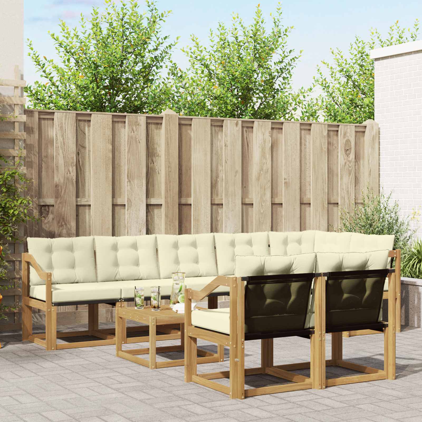 Outdoor-Sofagarnitur 9 stk. Weiß und Creme