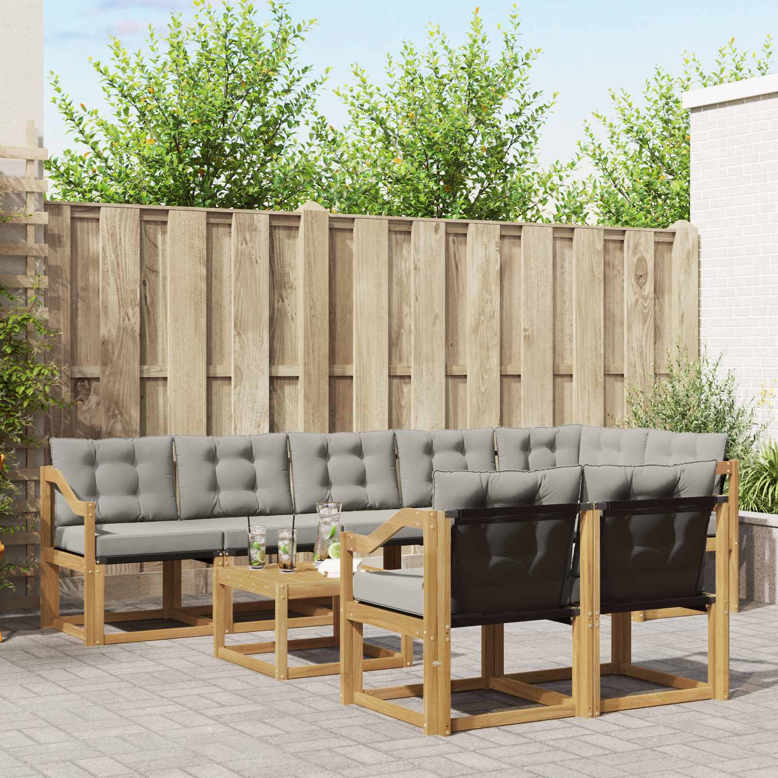 Outdoor-Sofagarnitur 9 stk. Weiß und Hellgrau