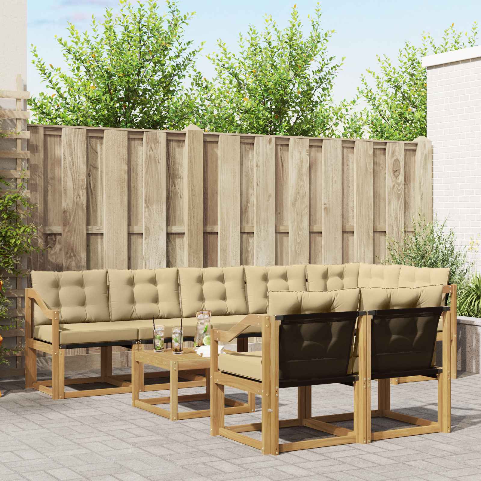 Outdoor-Sofagarnitur 9 stk. Weiß und Beige