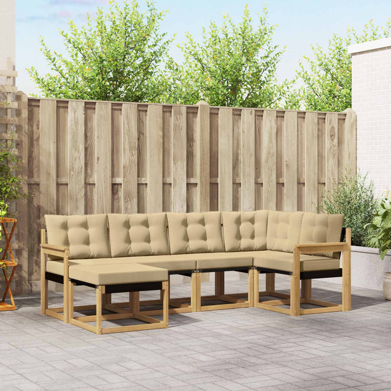 Outdoor-Sofagarnitur 6 stk. Weiß und Beige