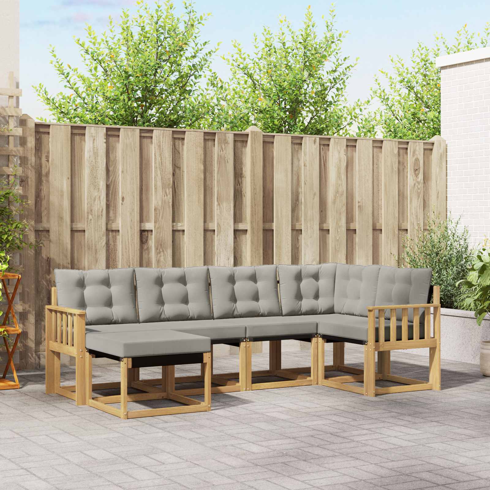 Outdoor-Sofagarnitur 6 stk. Weiß und Hellgrau