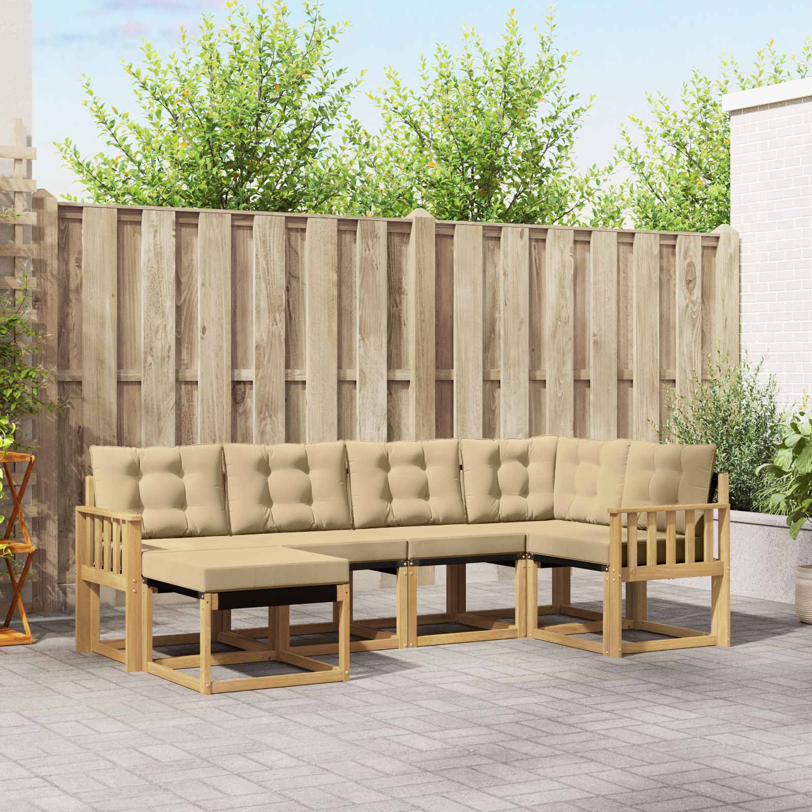 Outdoor-Sofagarnitur 6 stk. Weiß und Beige