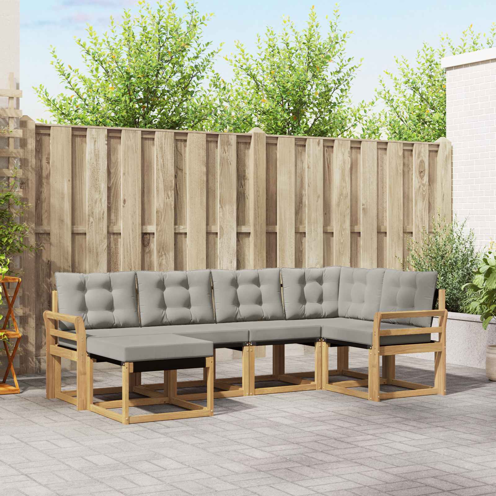 Outdoor-Sofagarnitur 6 stk. Weiß und Hellgrau