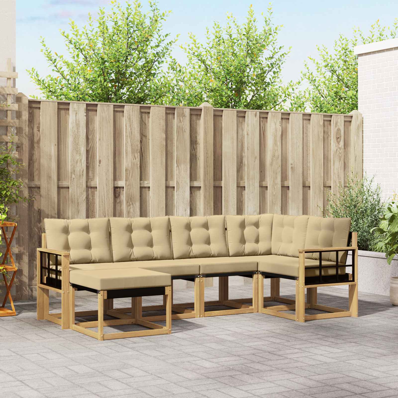 Outdoor-Sofagarnitur 6 stk. Weiß und Beige