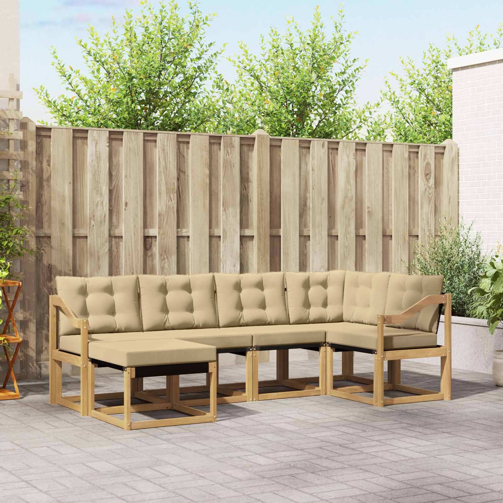 Outdoor-Sofagarnitur 6 stk. Weiß und Beige