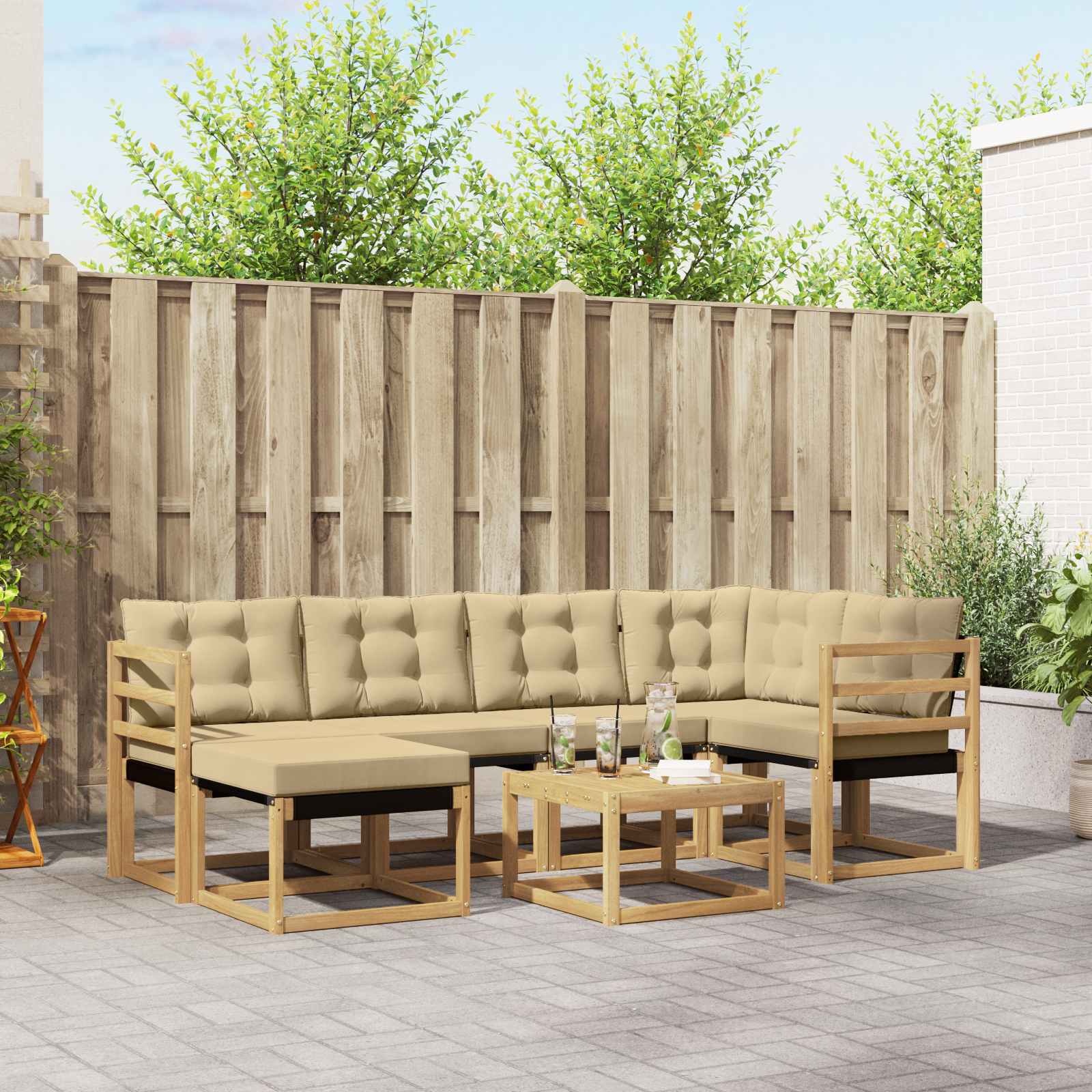 Outdoor-Sofagarnitur 7 stk. Weiß und Beige