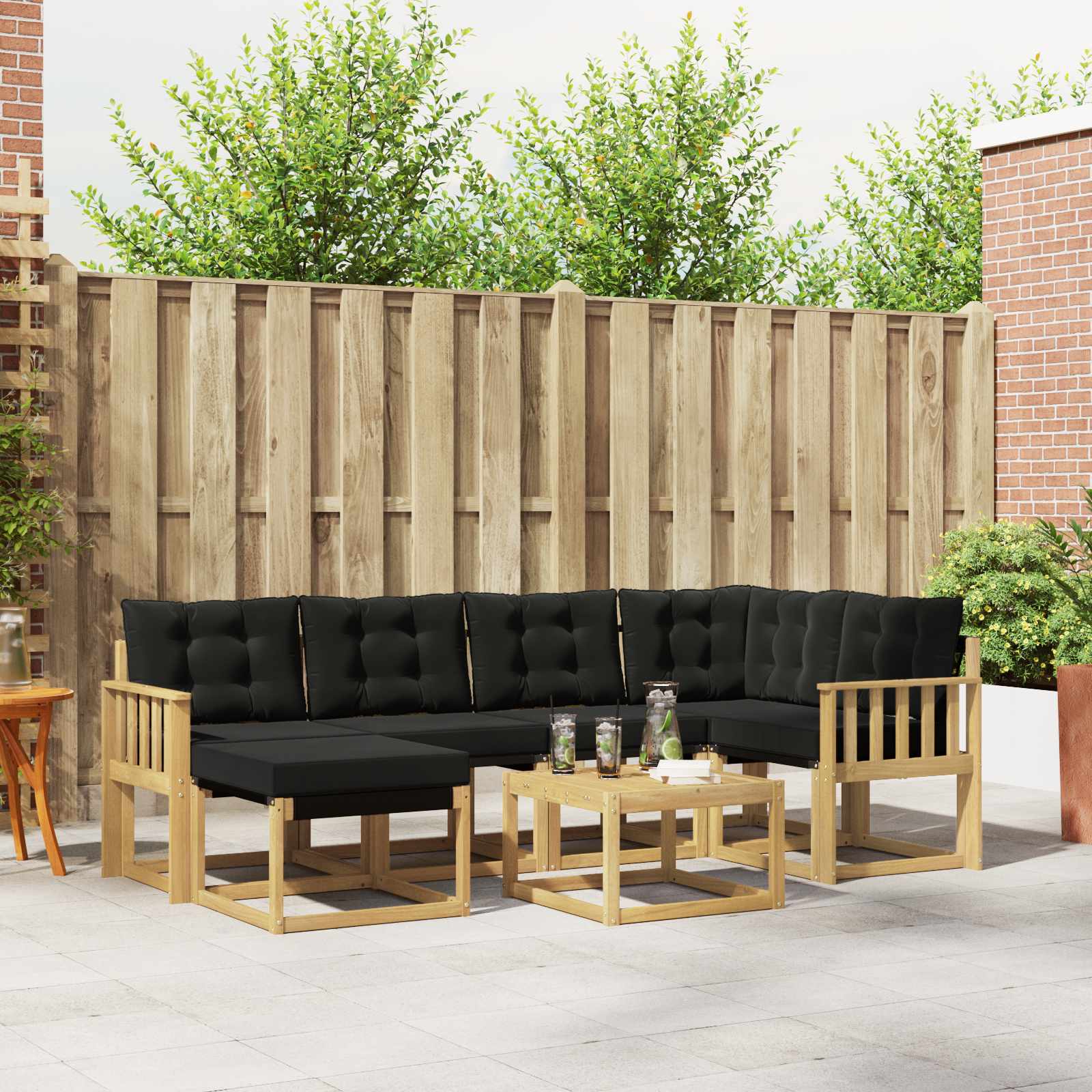 Outdoor-Sofagarnitur 7 stk. Weiß und Schwarz