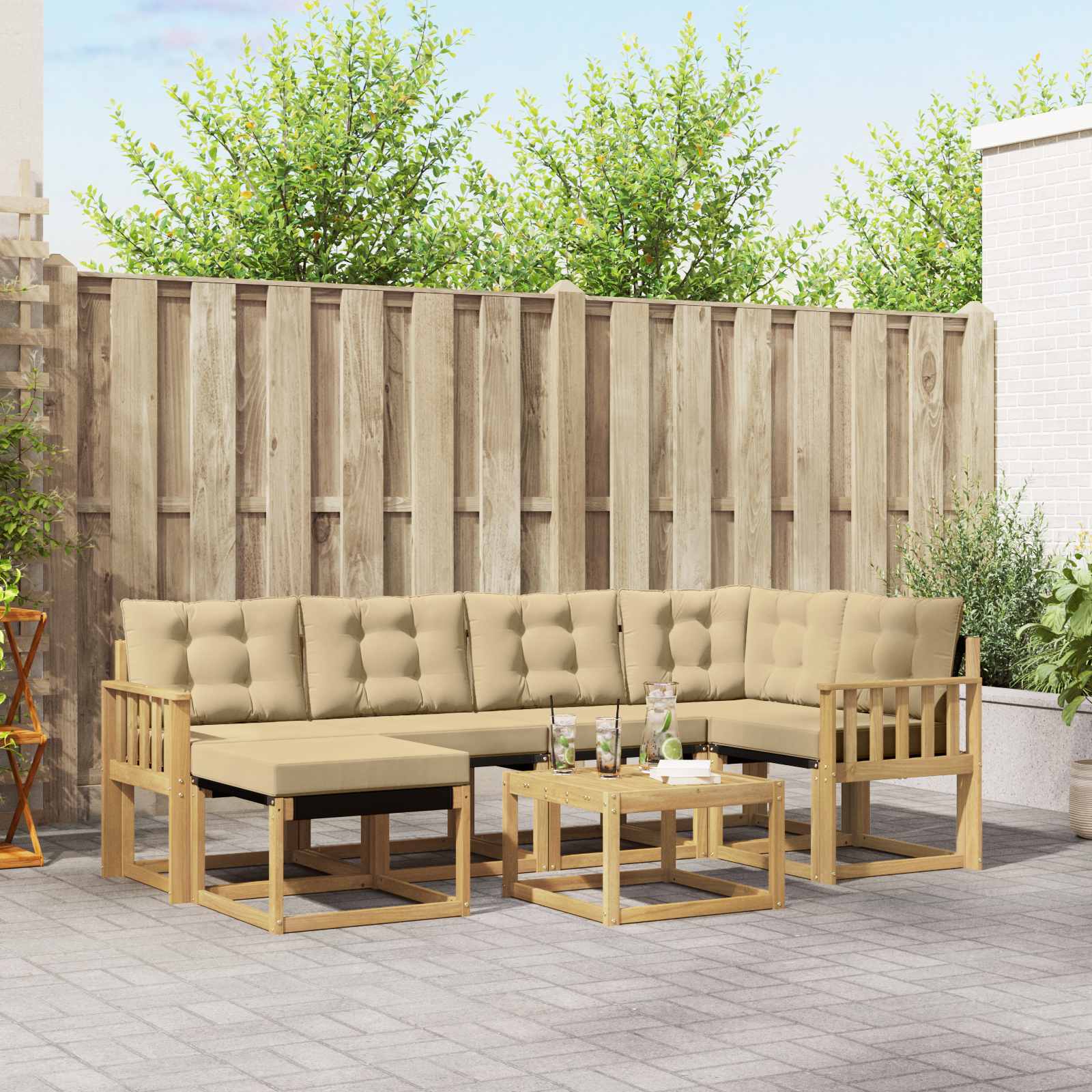 Outdoor-Sofagarnitur 7 stk. Weiß und Beige