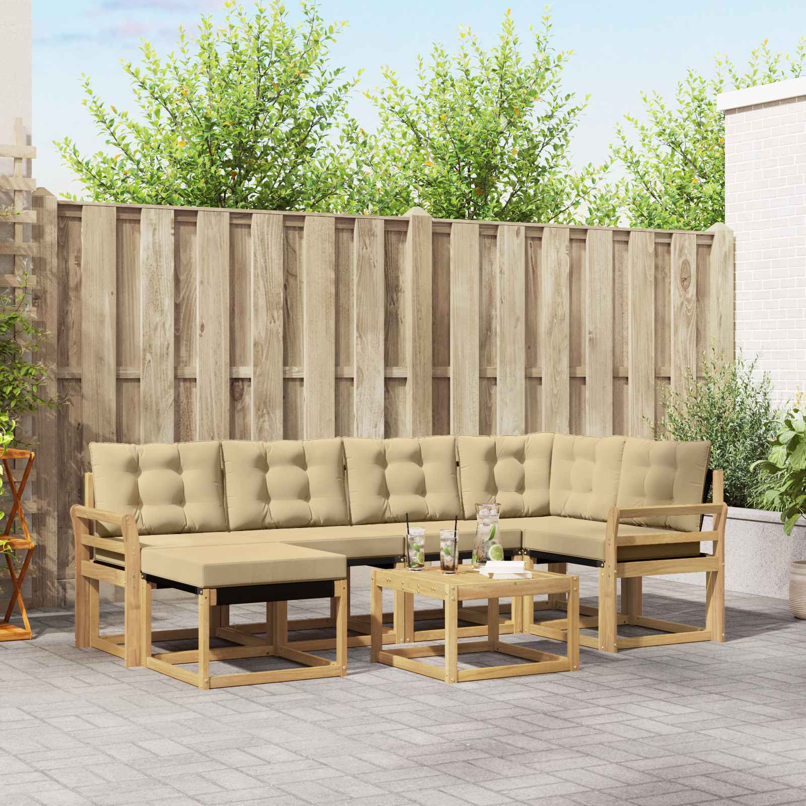 Outdoor-Sofagarnitur 7 stk. Weiß und Beige