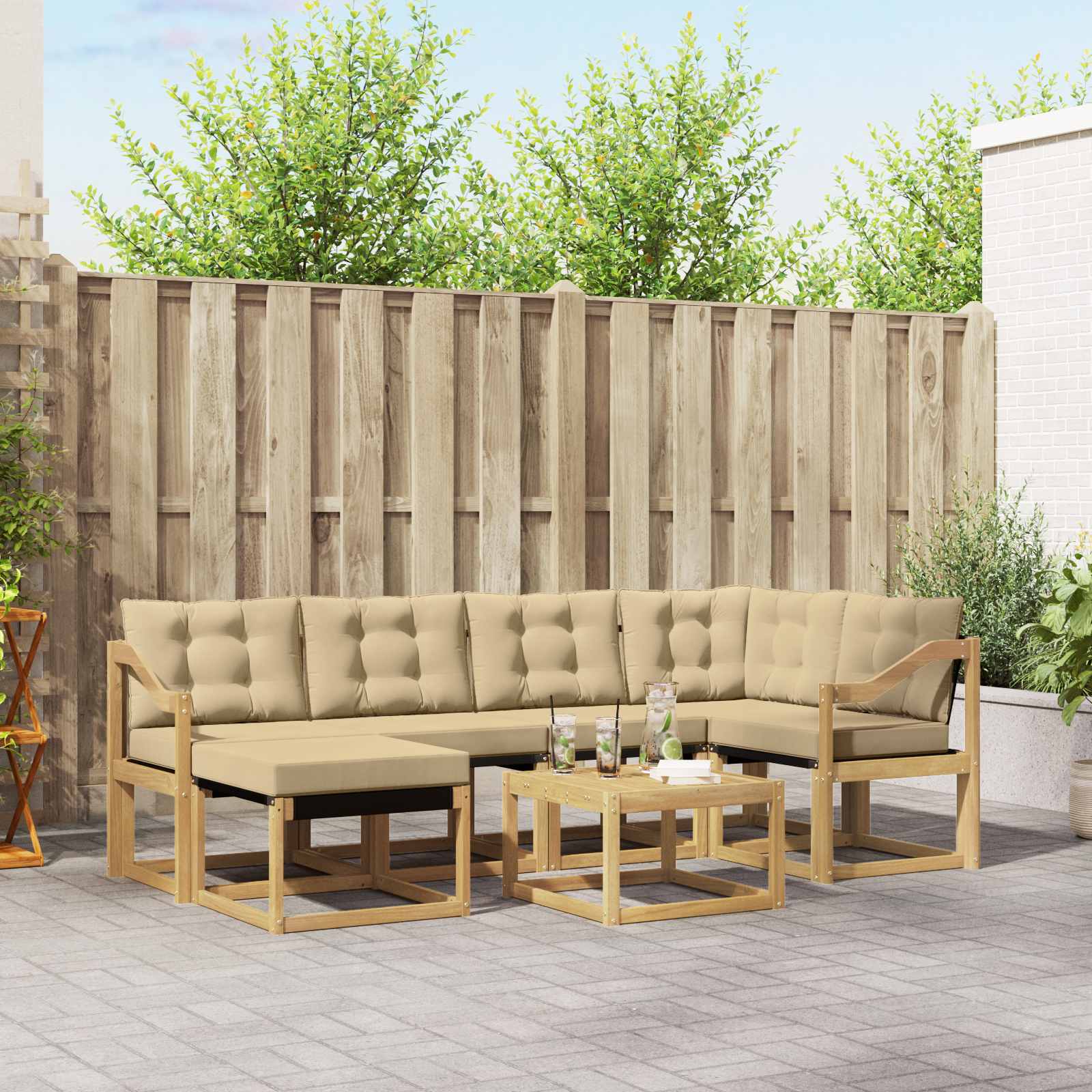 Outdoor-Sofagarnitur 7 stk. Weiß und Beige