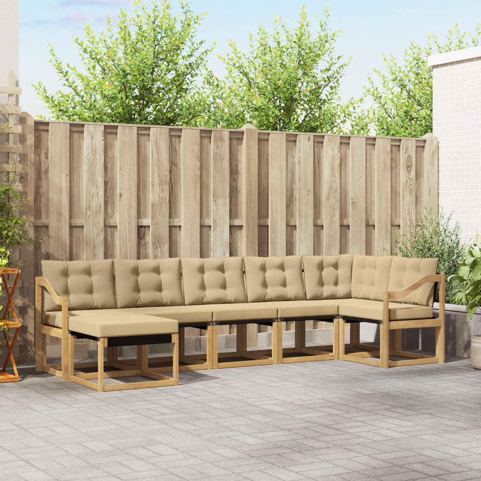 Outdoor-Sofagarnitur 7 stk. Weiß und Beige
